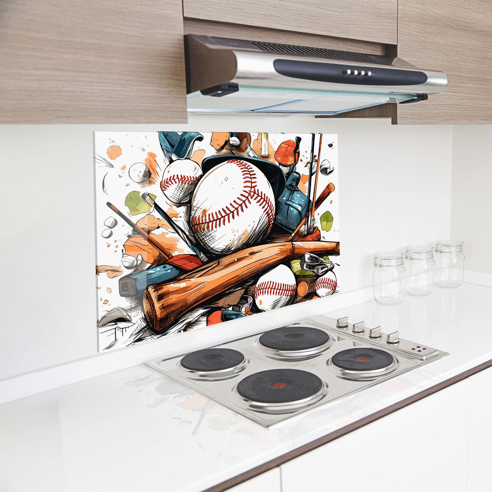 Küchenrückwand Glas Baseball Trash mockup 8