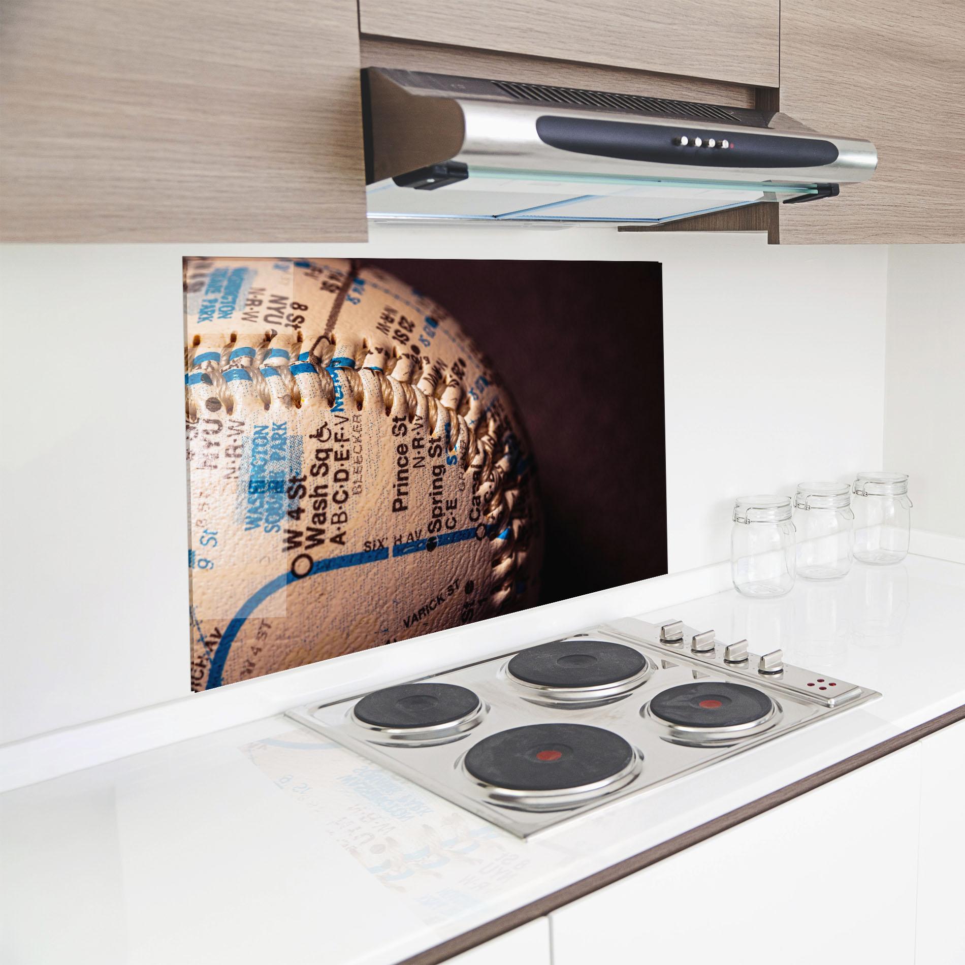 Küchenrückwand Glas Blue Text Baseball Ball mockup 8