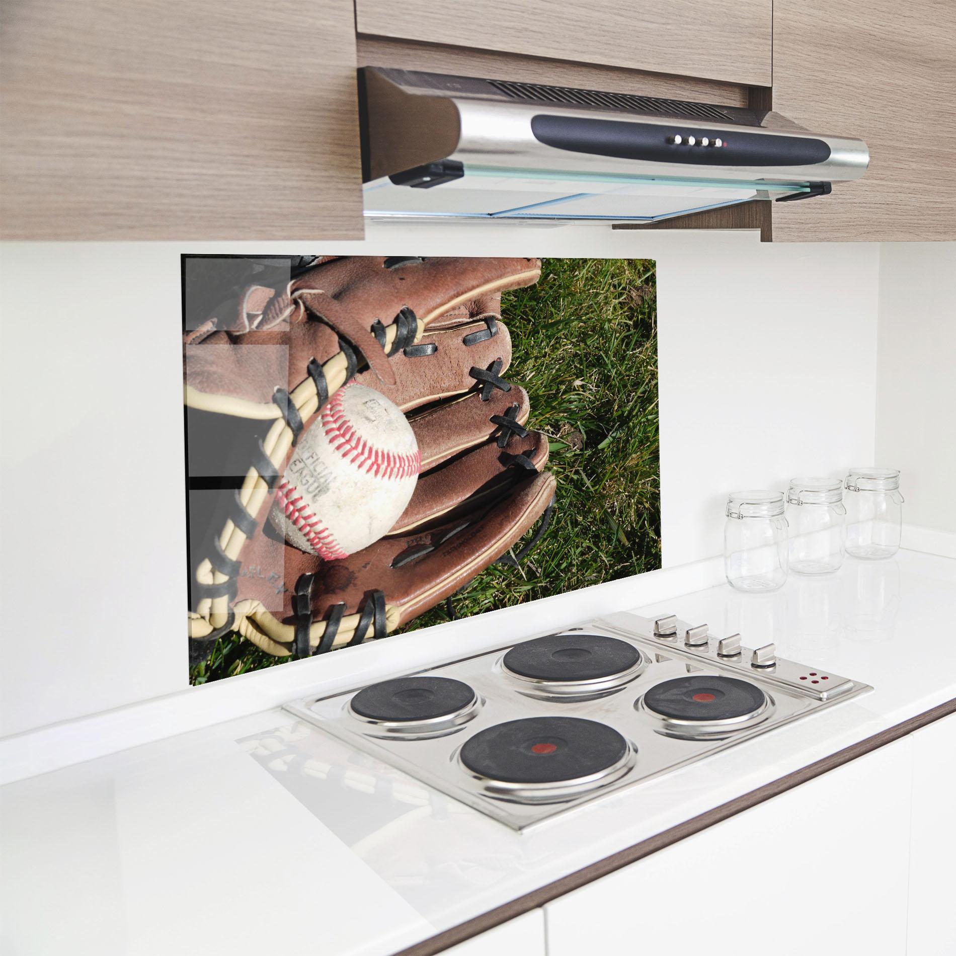Küchenrückwand Glas Brown Baseball Glove mockup 8