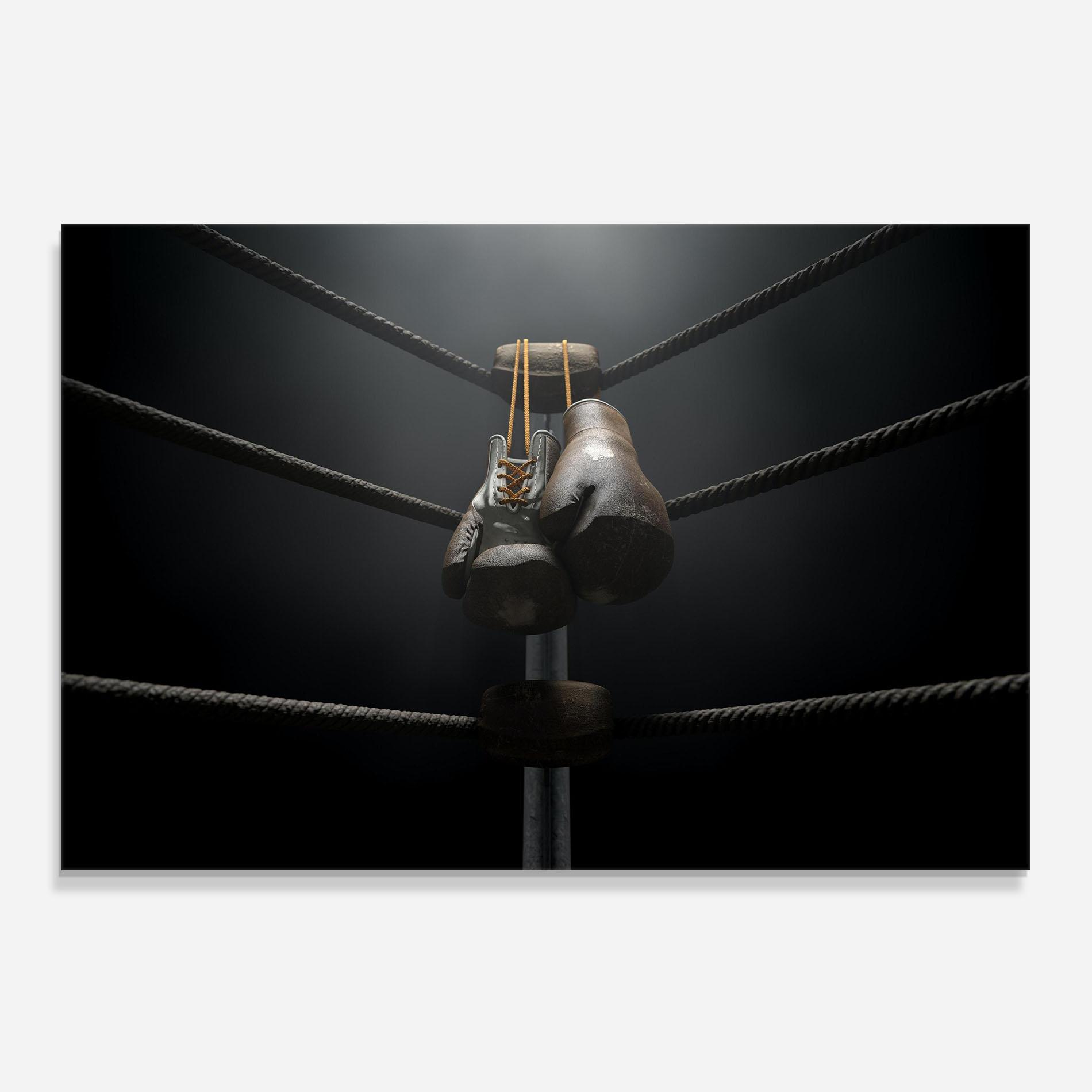 Küchenrückwand Glas Black Boxing Glove mockup 0