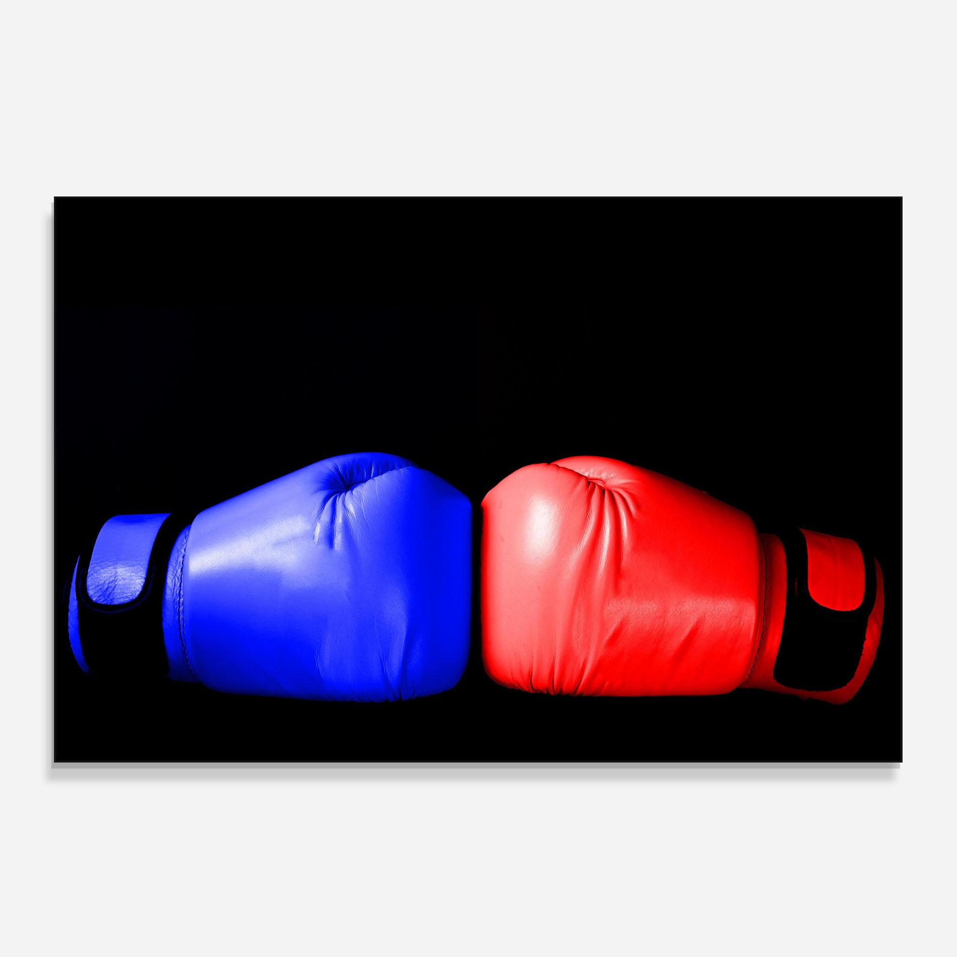Küchenrückwand Glas Boxing Blue Red Glove mockup 0