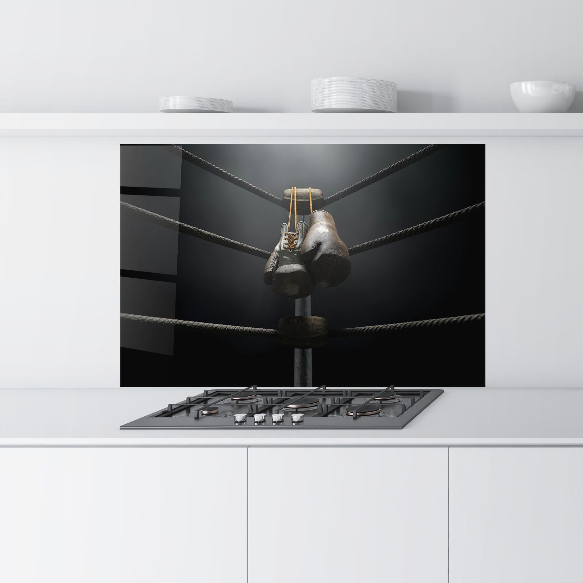 Küchenrückwand Glas Black Boxing Glove mockup 9