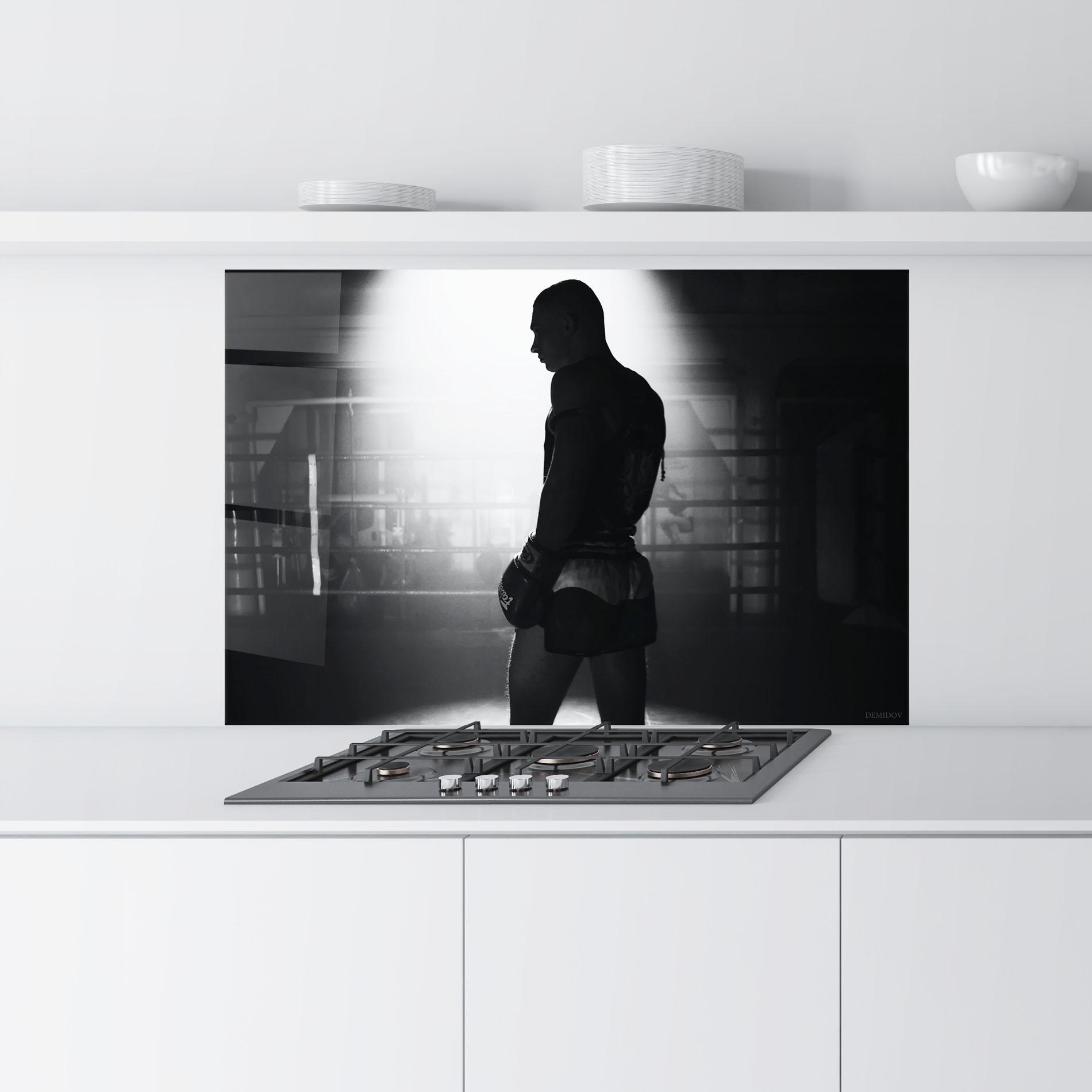 Küchenrückwand Glas Boxer Shilouette mockup 9