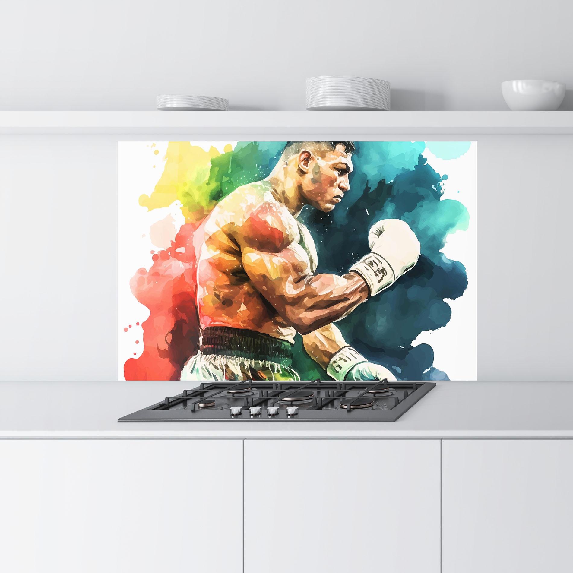 Küchenrückwand Glas Boxing Blue Red mockup 9