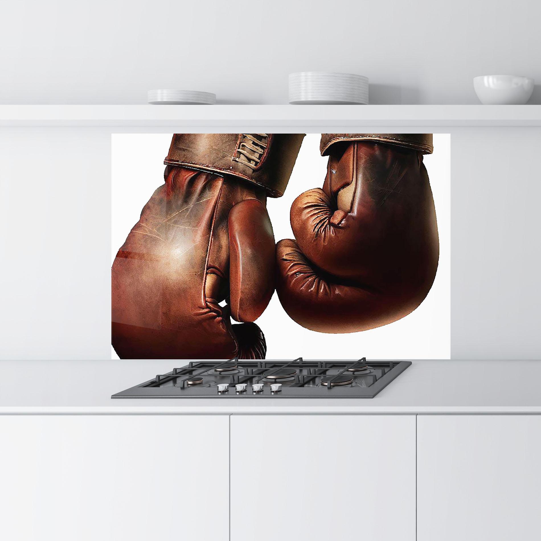 Küchenrückwand Glas Boxing Brown Gloves mockup 9