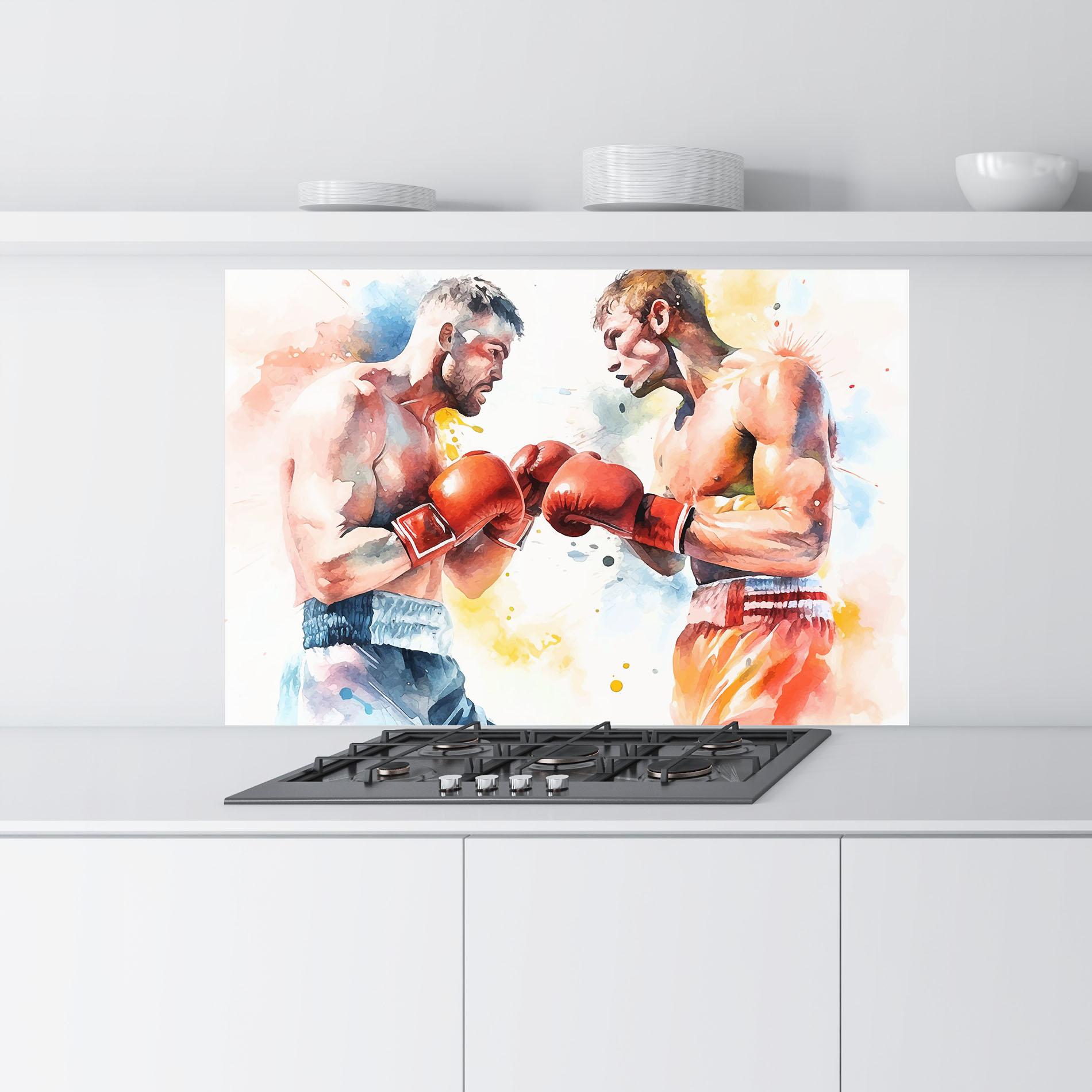 Küchenrückwand Glas Boxing Match Art mockup 9