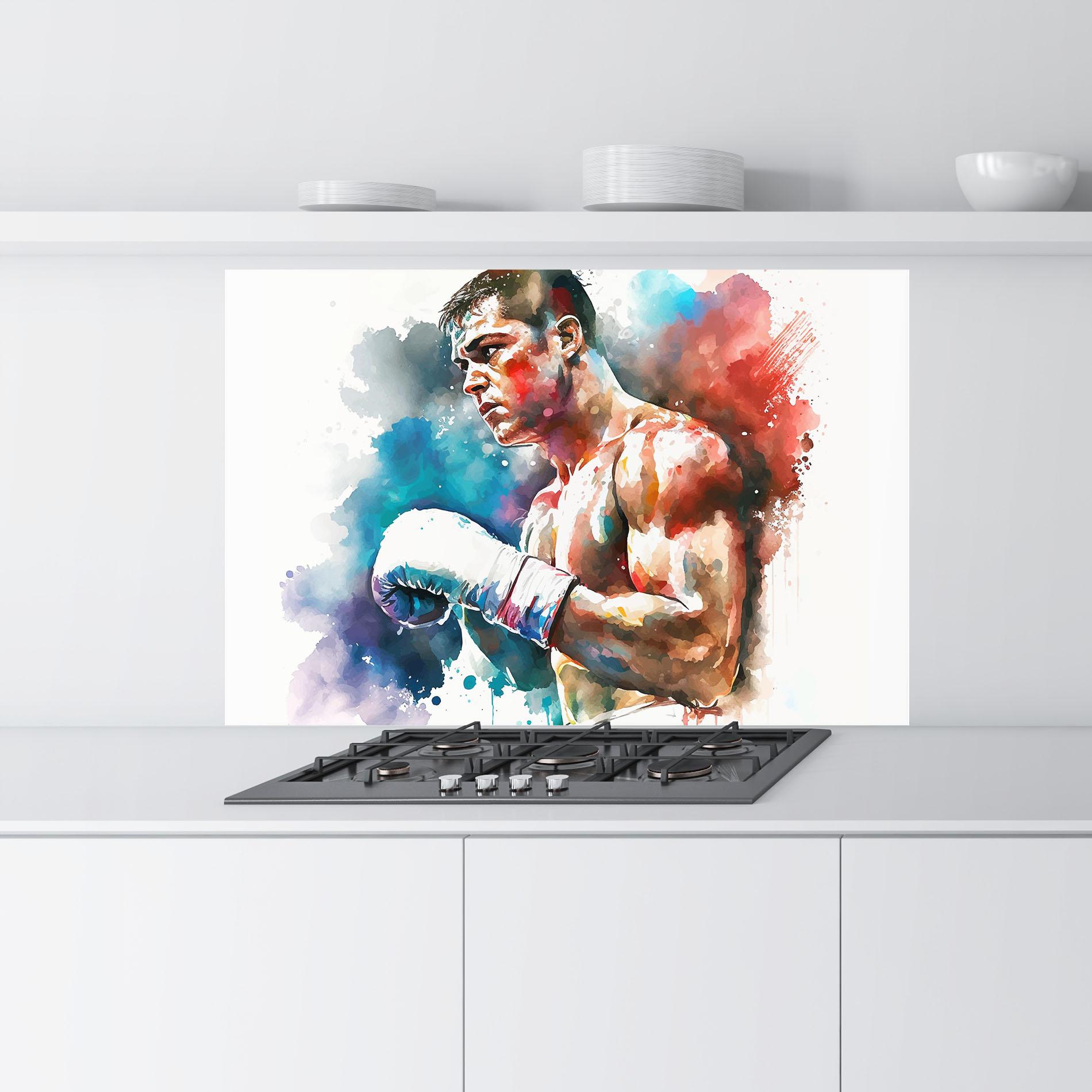 Küchenrückwand Glas Boxing Red Blue mockup 9