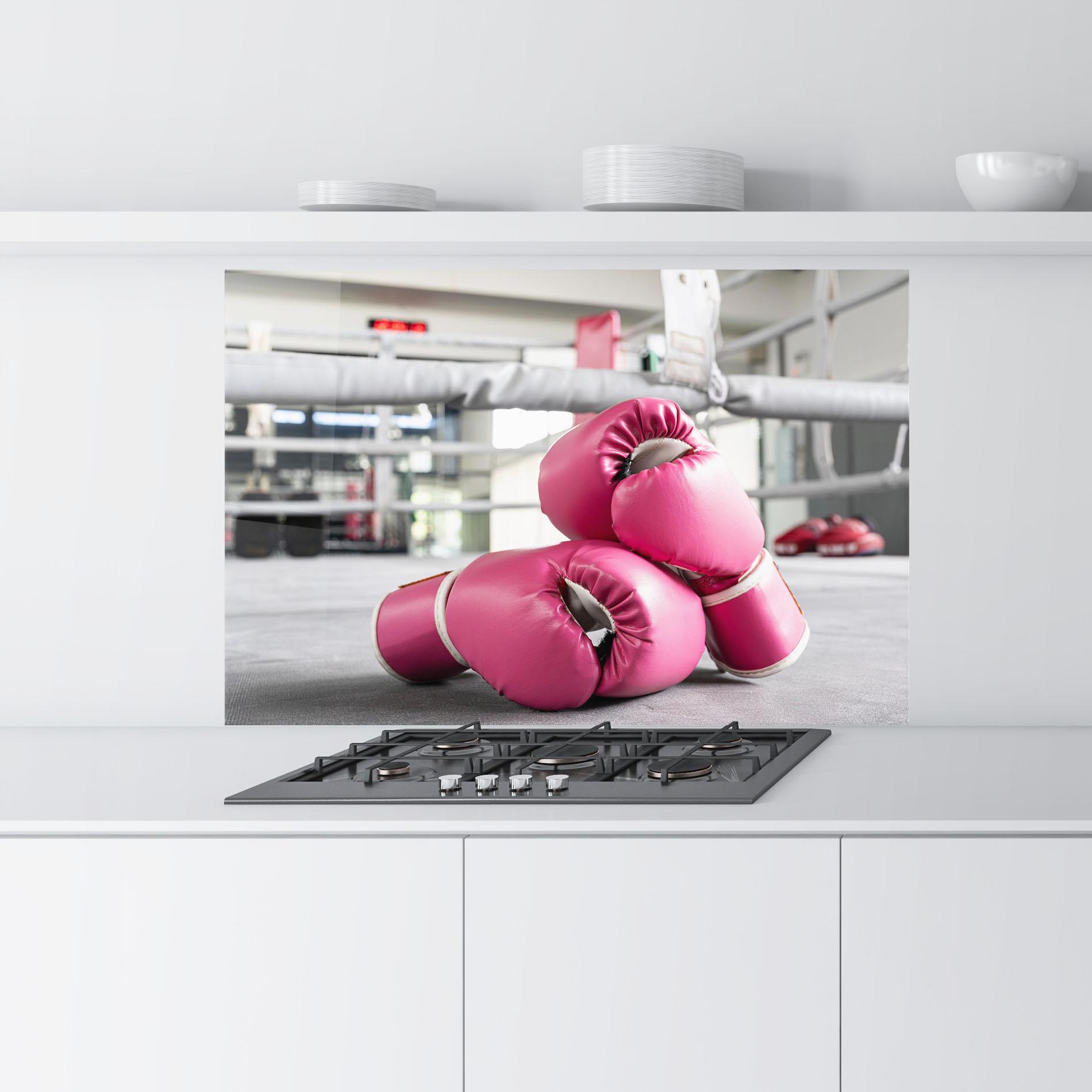 Küchenrückwand Glas Pink Boxing Gloves mockup 9
