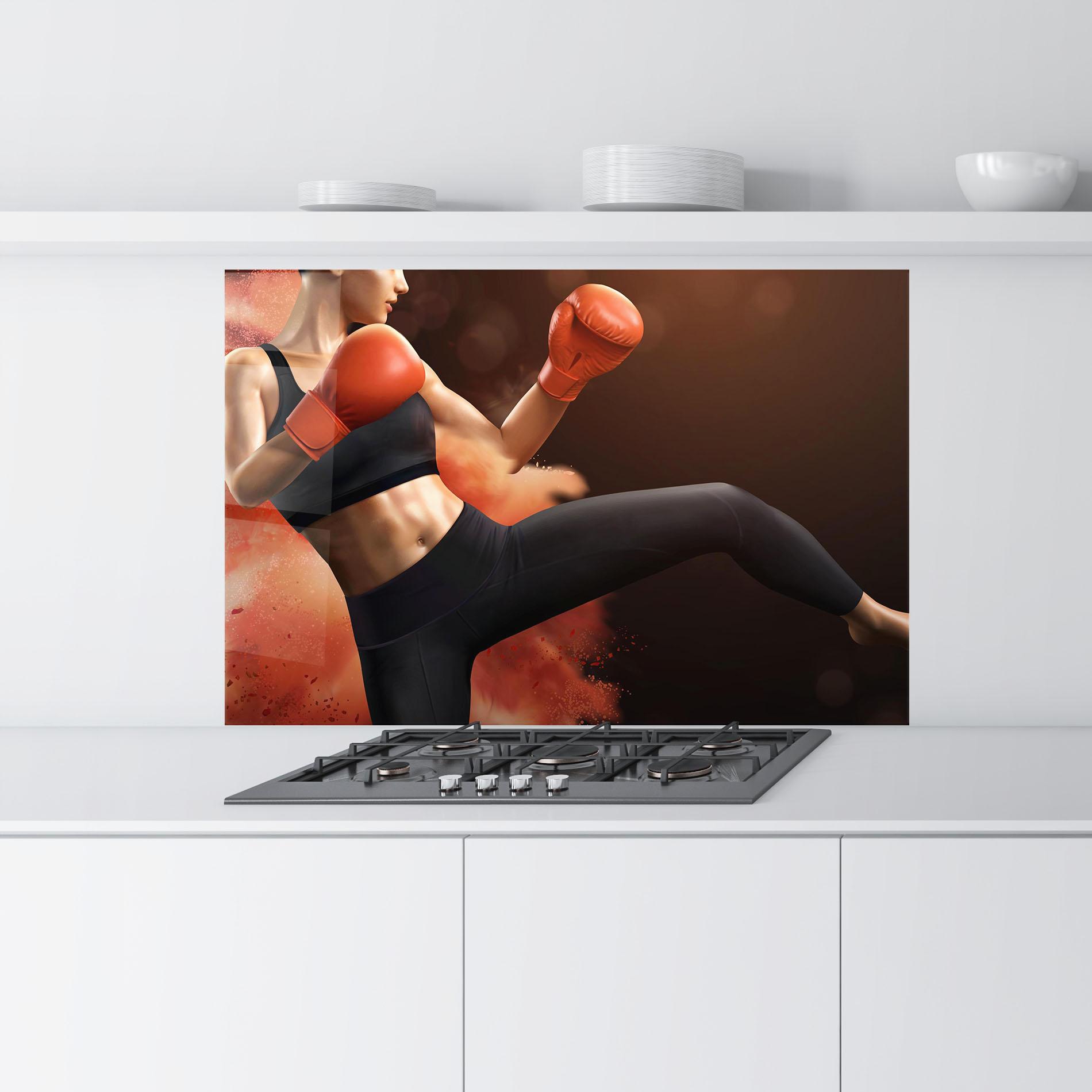 Küchenrückwand Glas Woman Box mockup 9