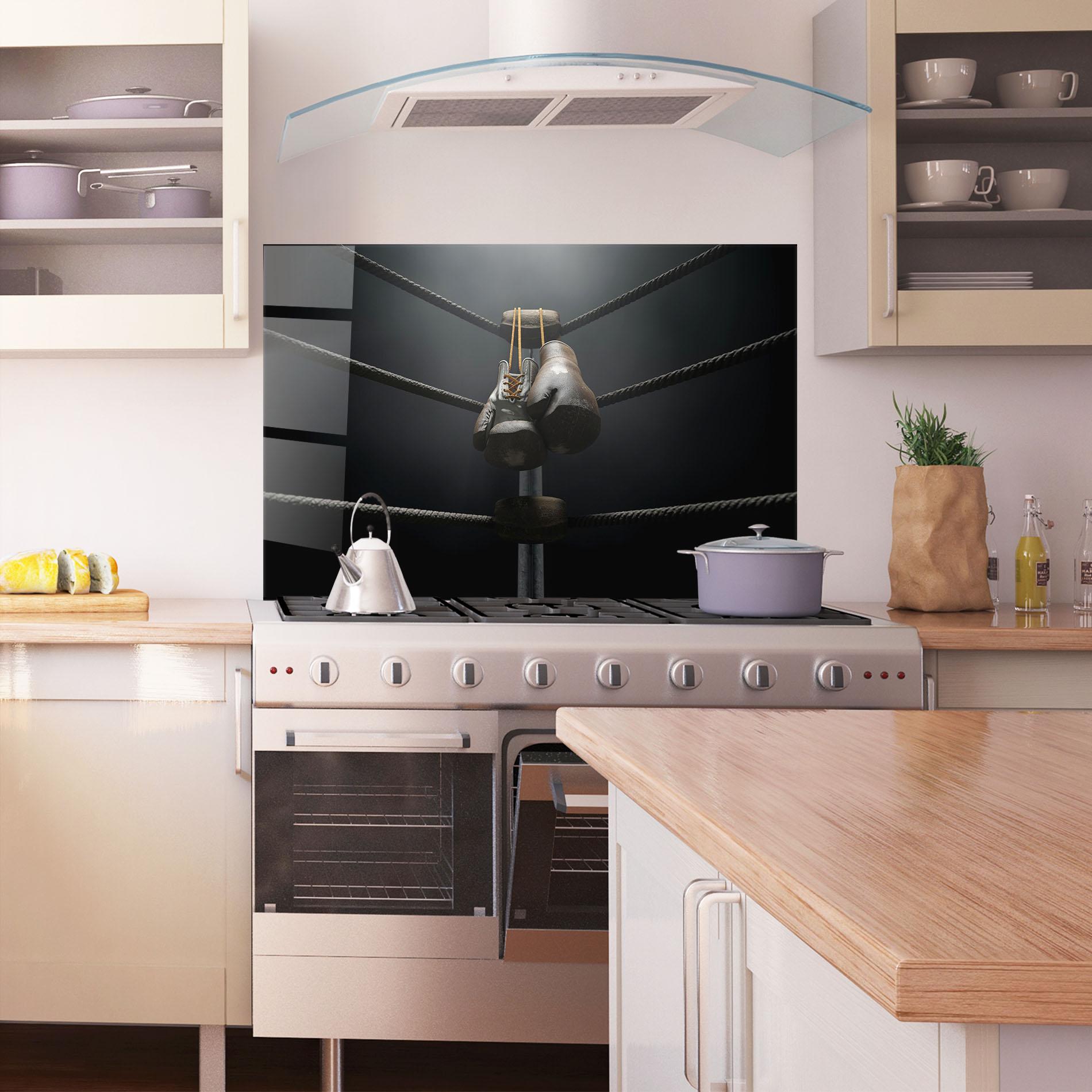 Küchenrückwand Glas Black Boxing Glove mockup 1