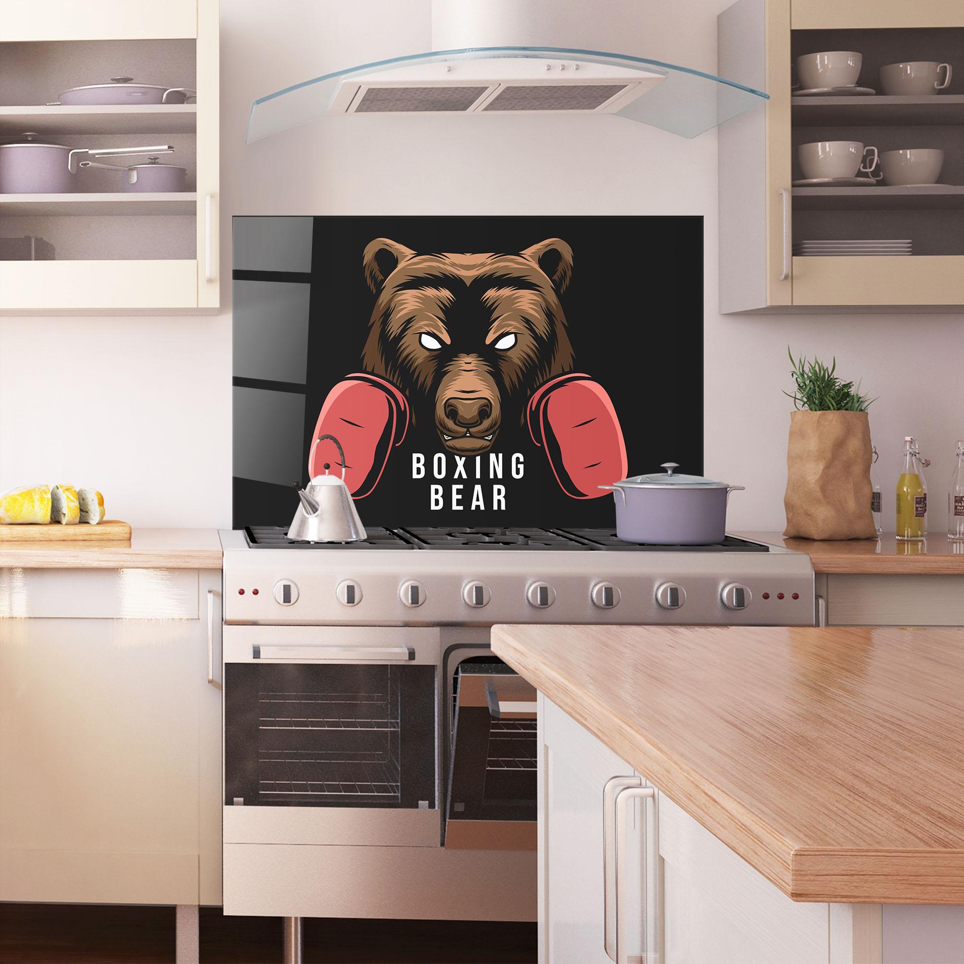 Küchenrückwand Glas Boxing Bear mockup 1