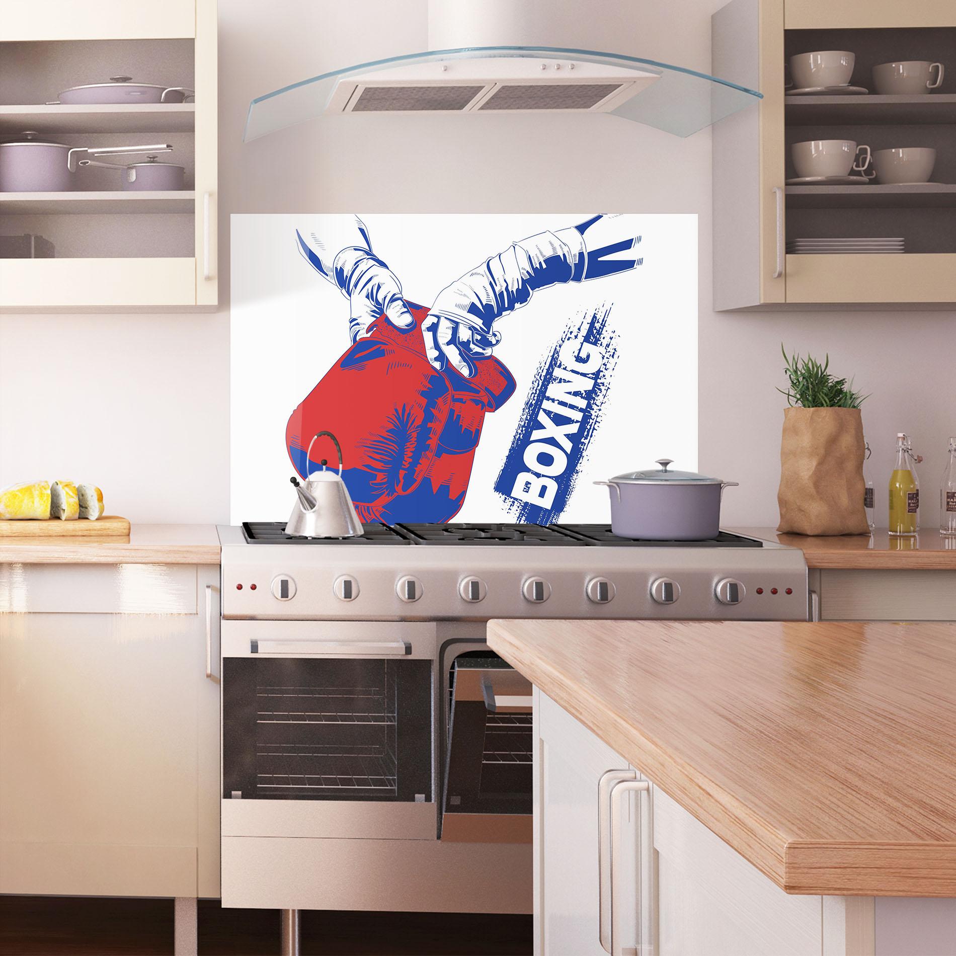 Küchenrückwand Glas Boxing Blue mockup 1