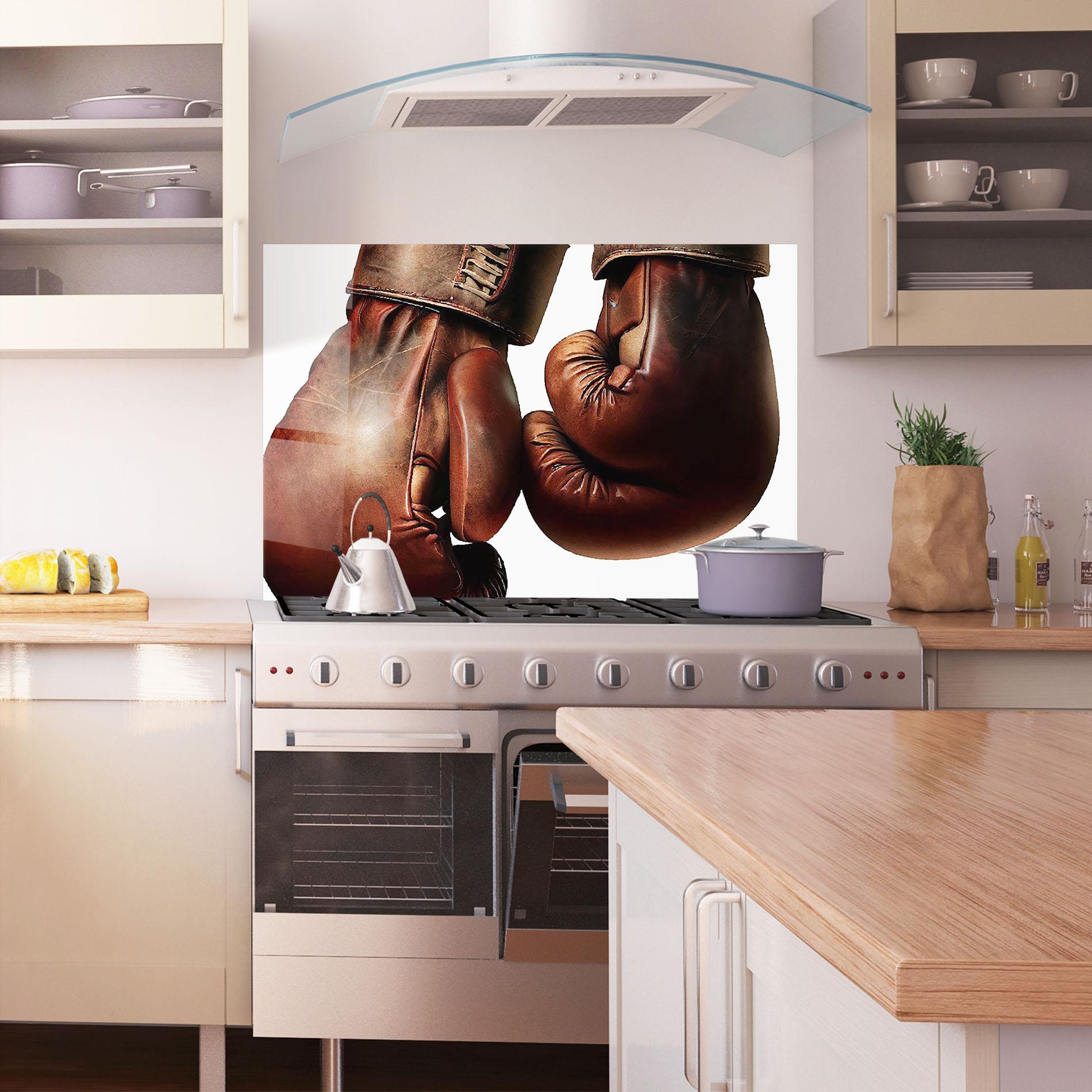 Küchenrückwand Glas Boxing Brown Gloves mockup 1