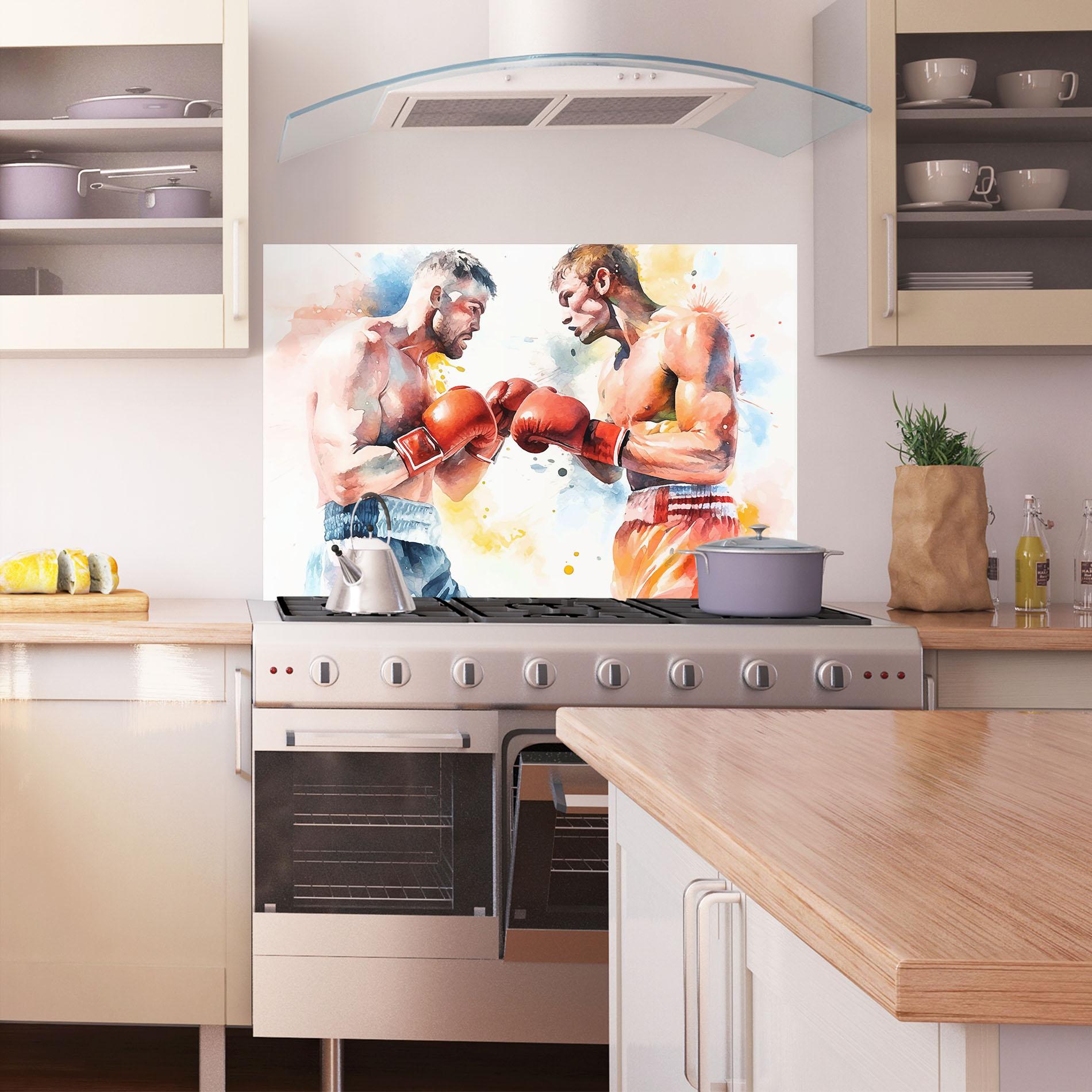 Küchenrückwand Glas Boxing Match Art mockup 1