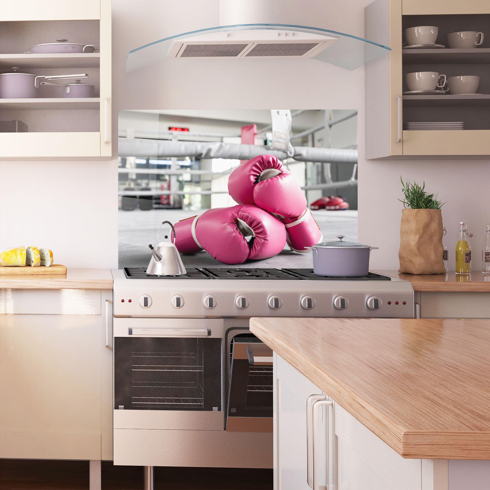 Küchenrückwand Glas Pink Boxing Gloves mockup 1