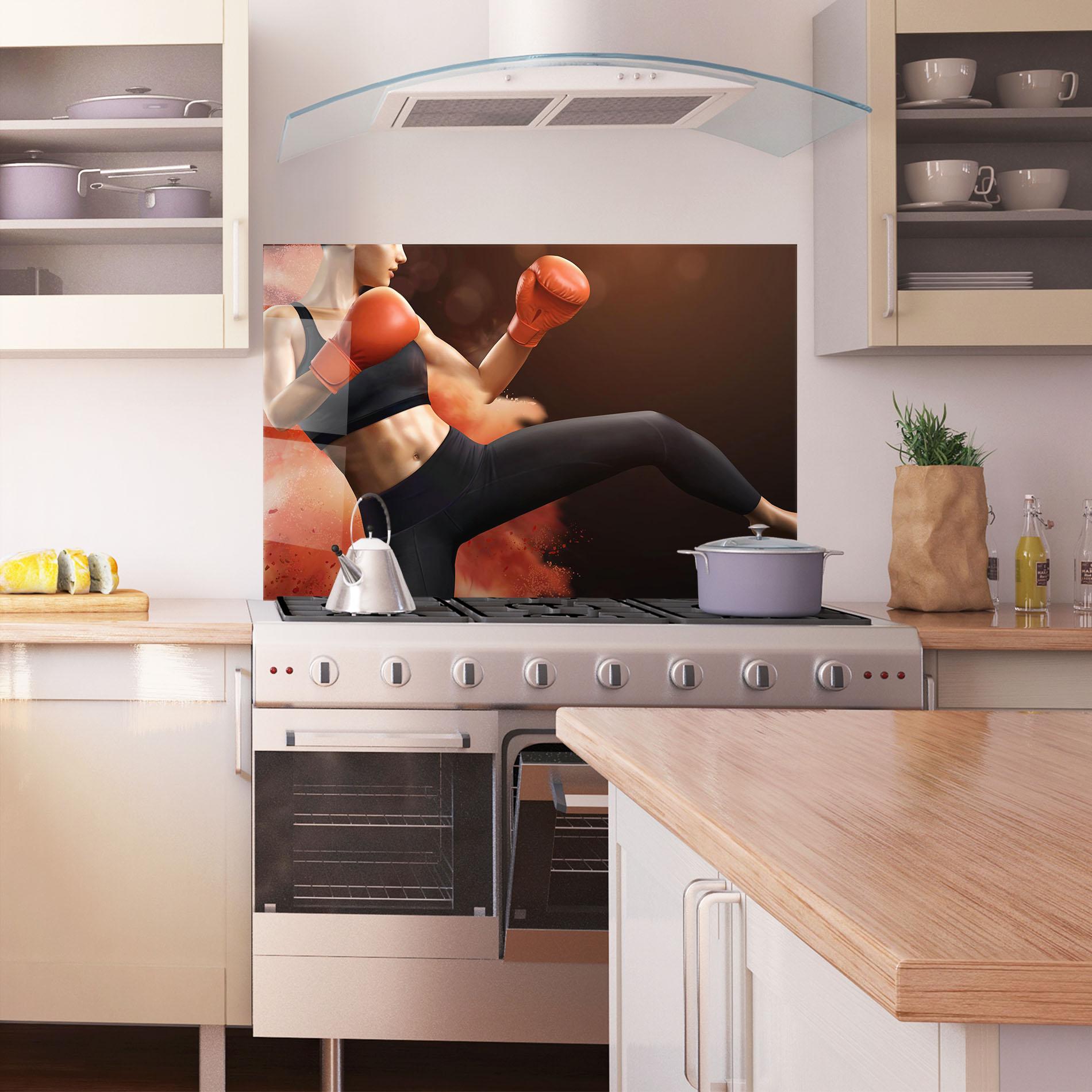 Küchenrückwand Glas Woman Box mockup 1