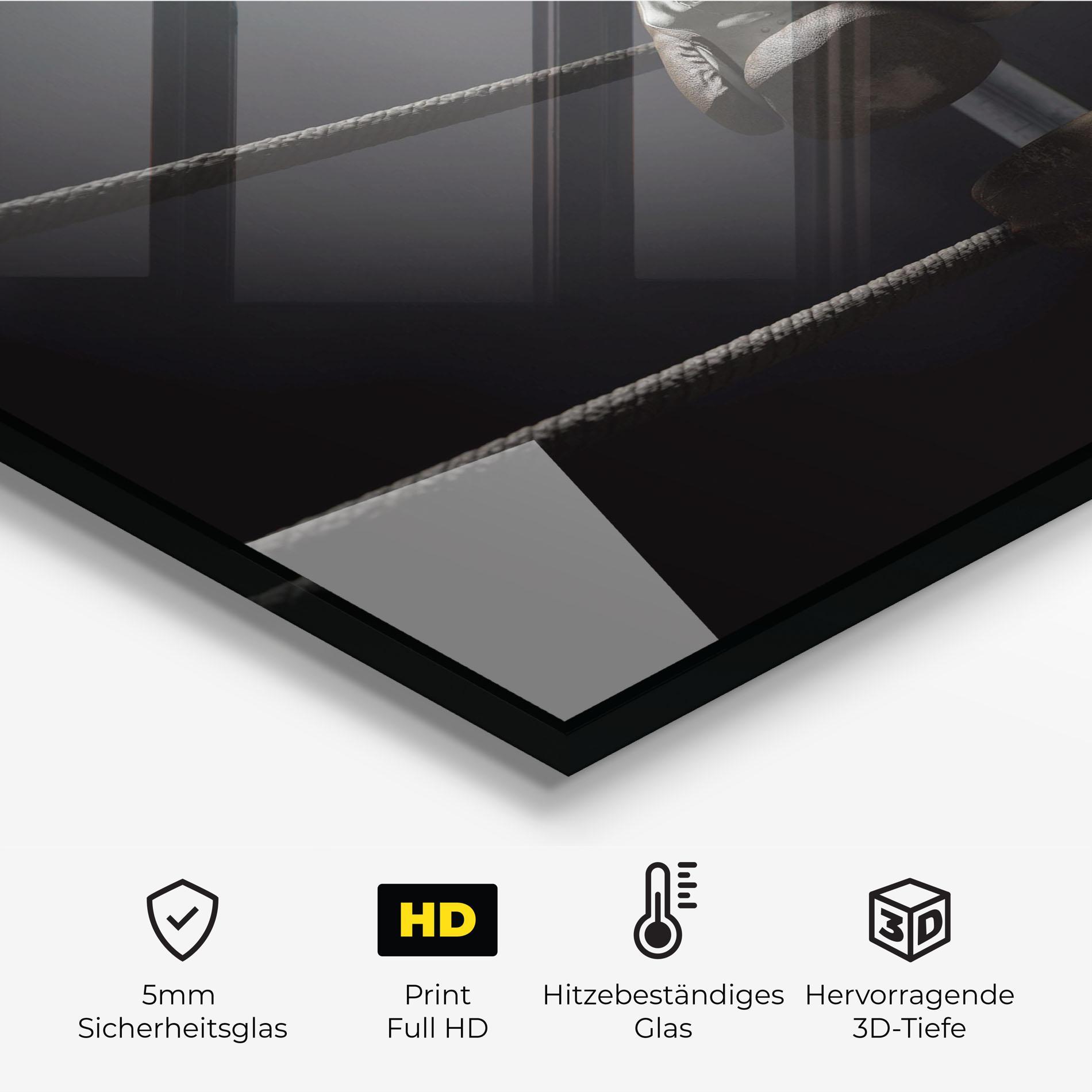 Küchenrückwand Glas Black Boxing Glove mockup 2
