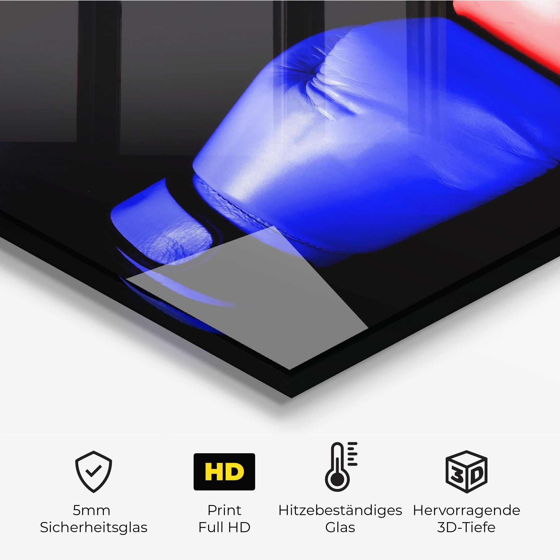 Küchenrückwand Glas Boxing Blue Red Glove mockup 2