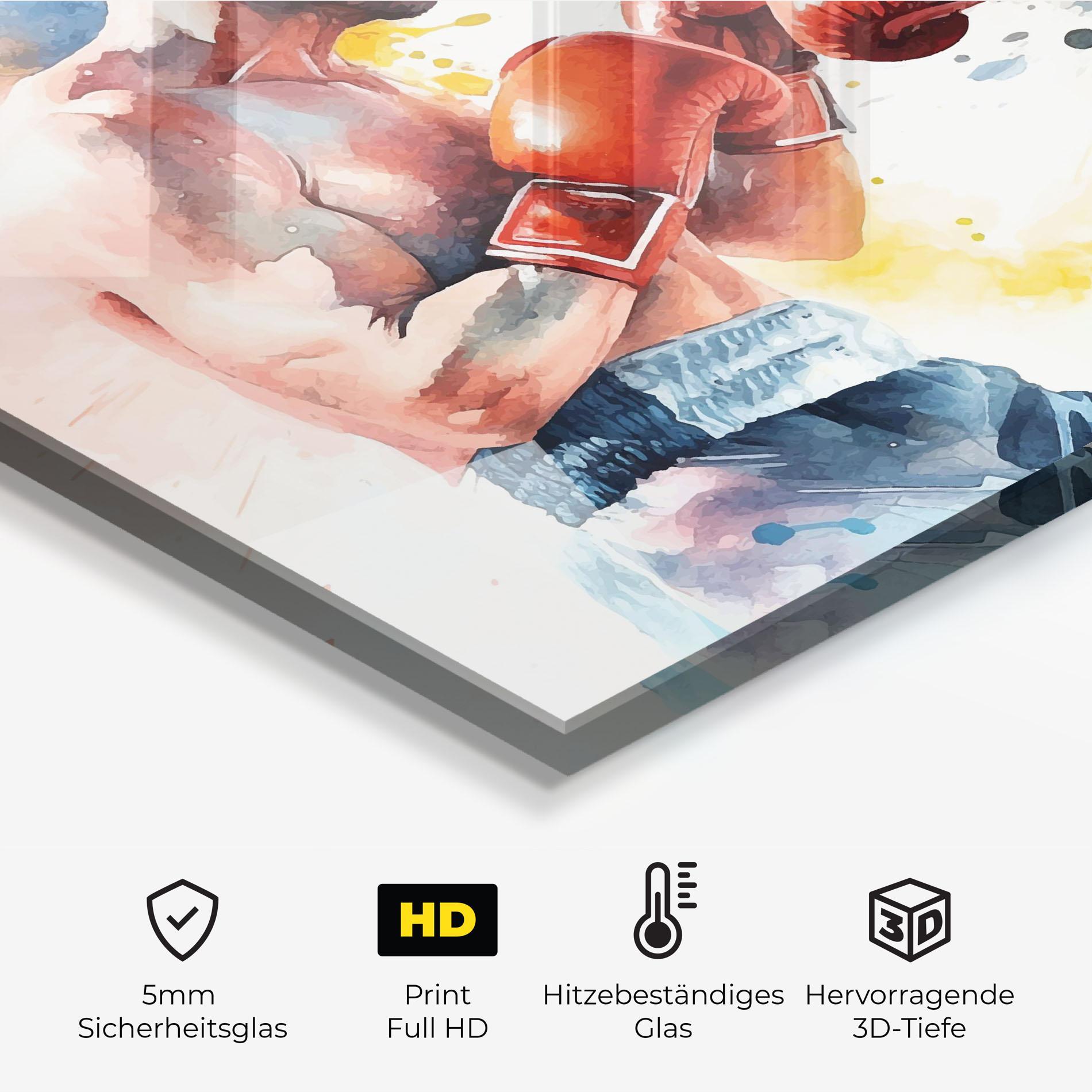 Küchenrückwand Glas Boxing Match Art mockup 2