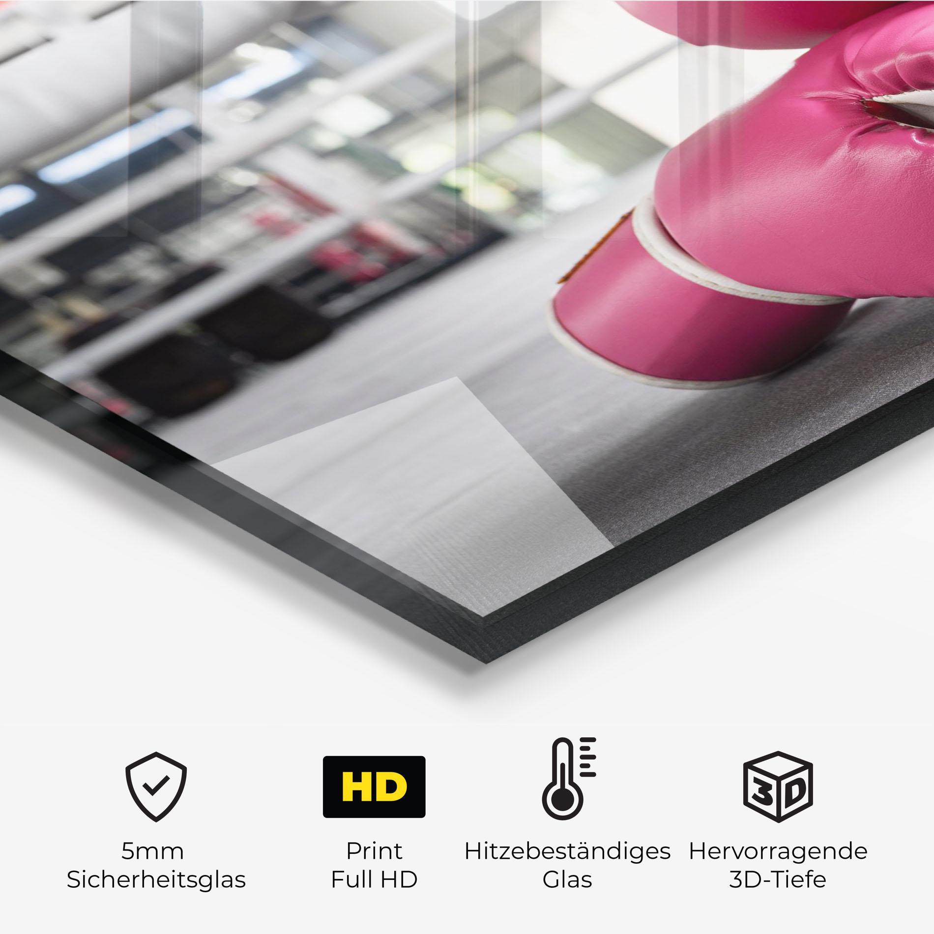 Küchenrückwand Glas Pink Boxing Gloves mockup 2