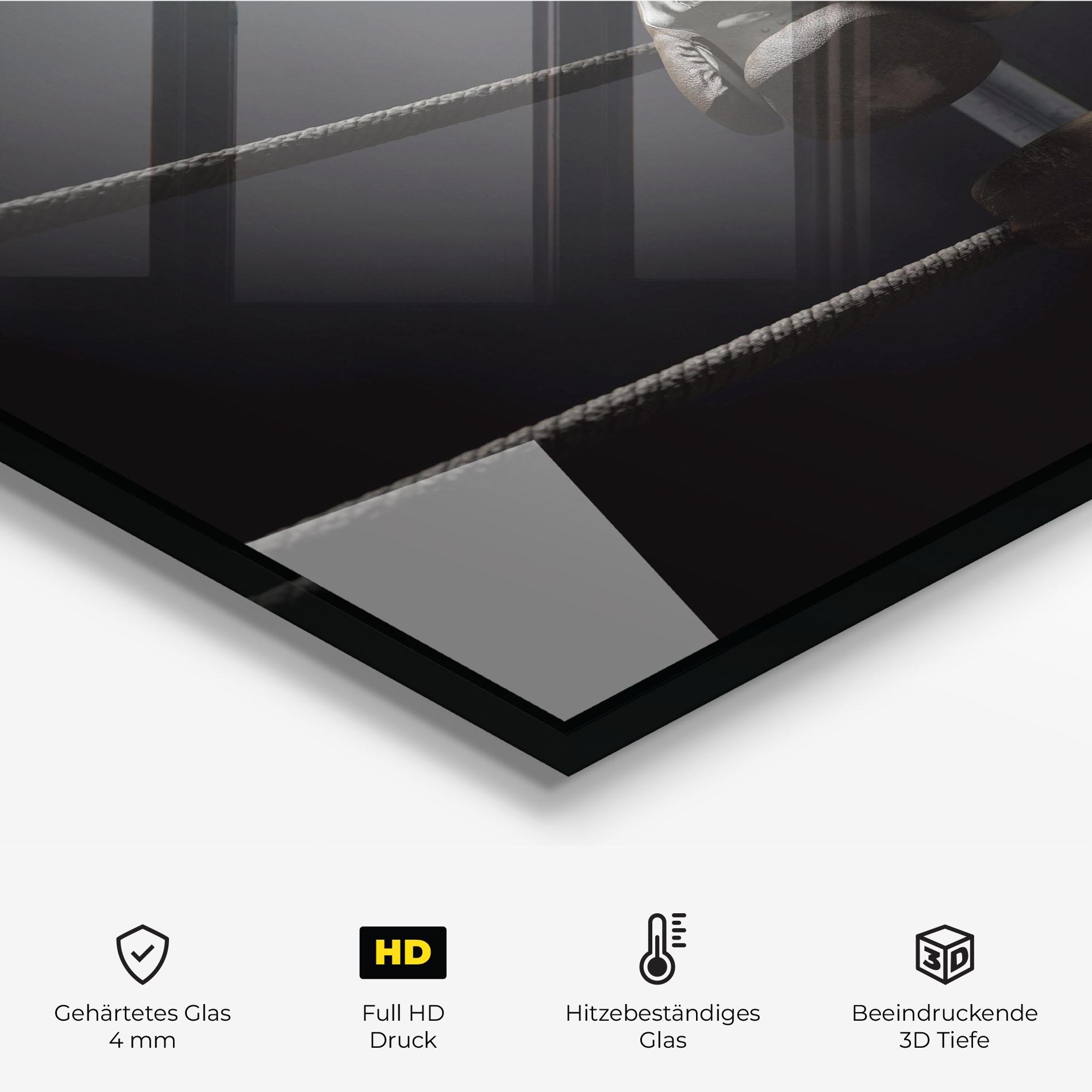 Küchenrückwand Glas Black Boxing Glove mockup 2
