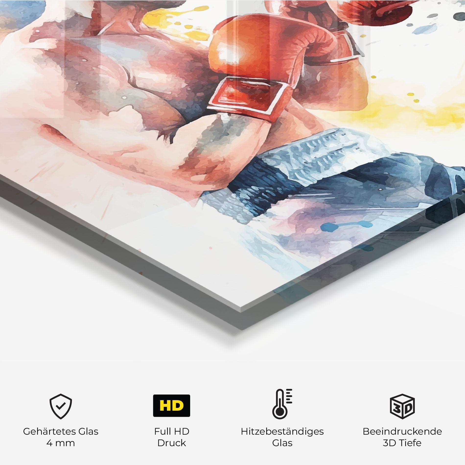 Küchenrückwand Glas Boxing Match Art mockup 2