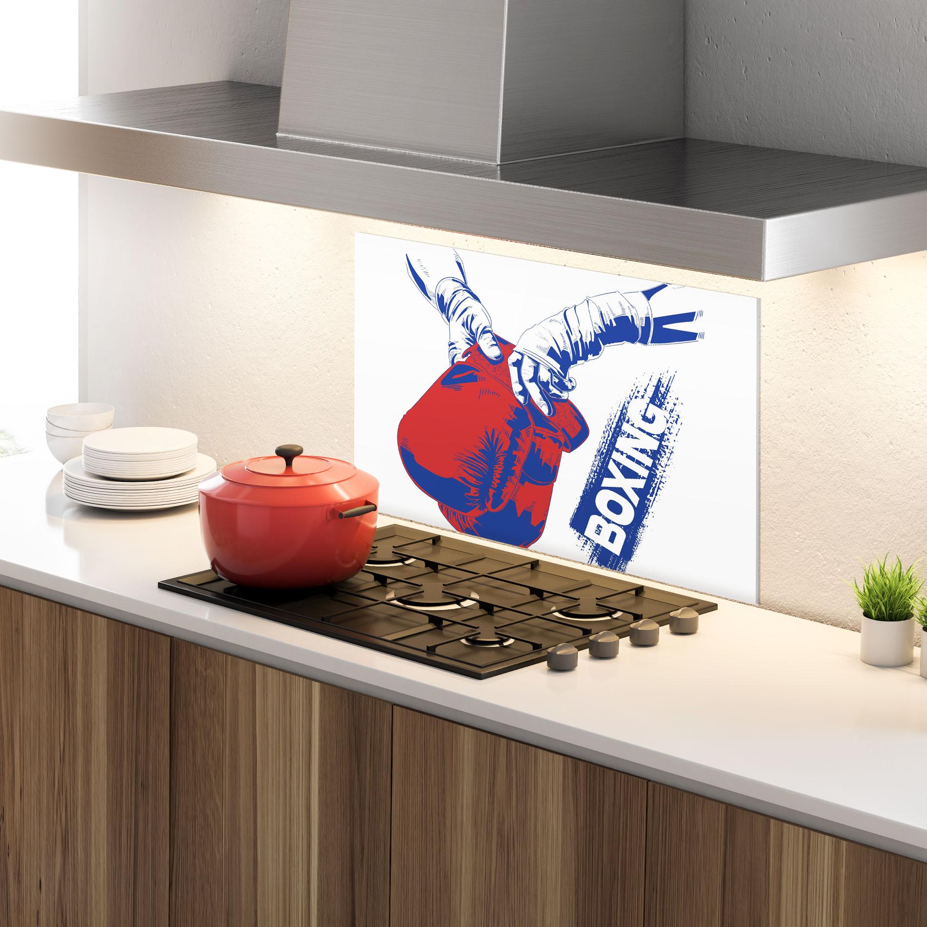 Küchenrückwand Glas Boxing Blue mockup 4