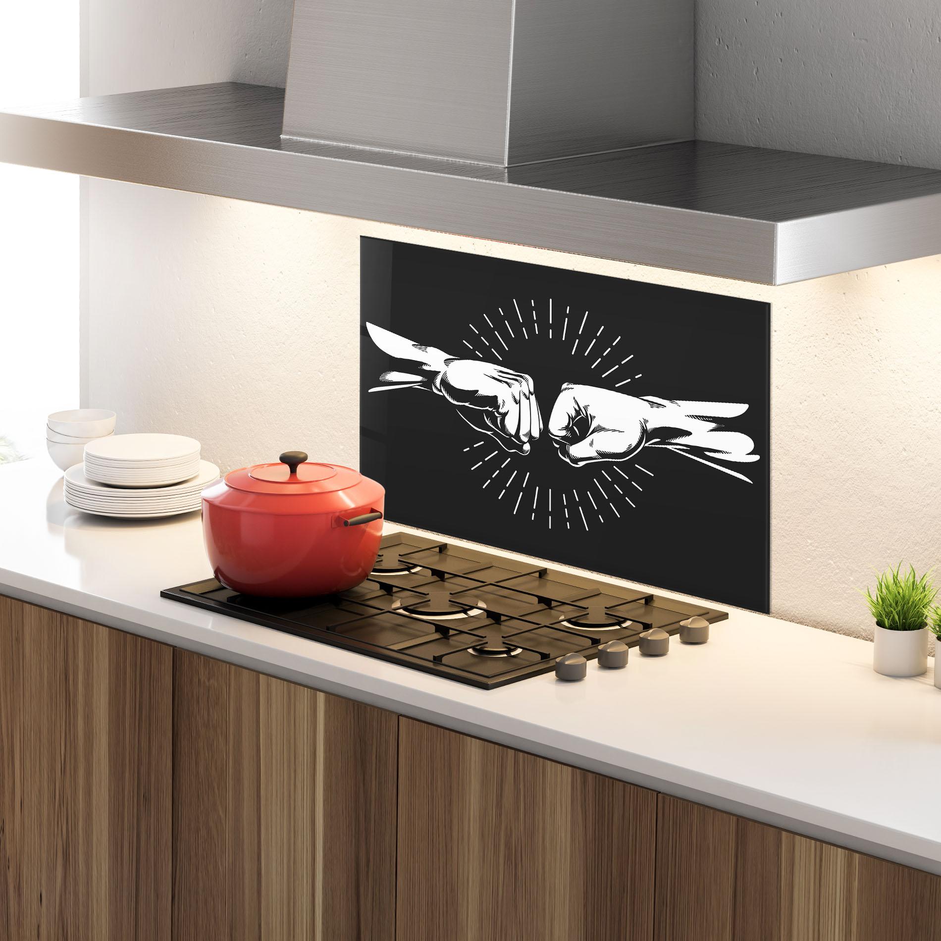 Küchenrückwand Glas Grey Handshake Box mockup 4