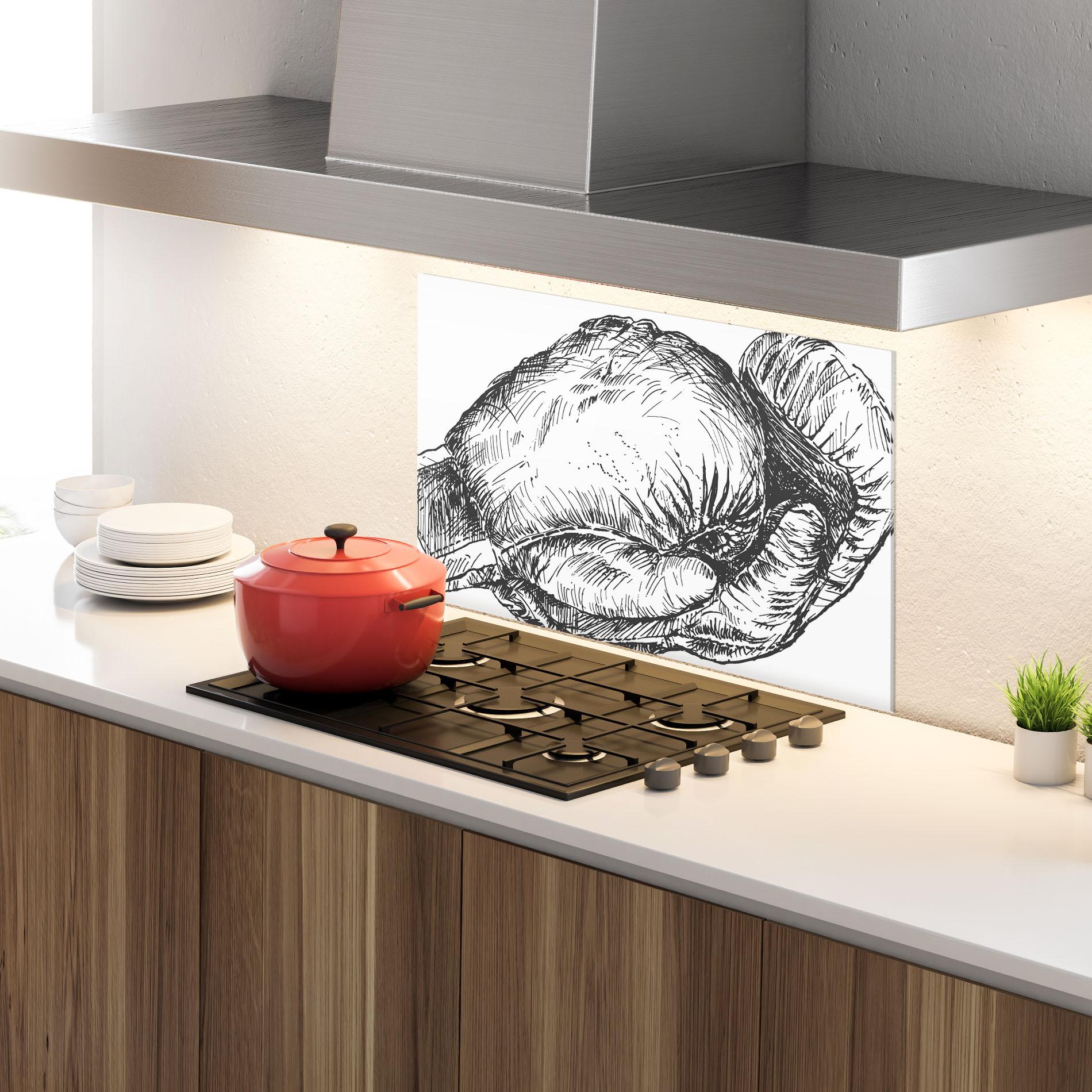 Küchenrückwand Glas Grey Line Glove mockup 4