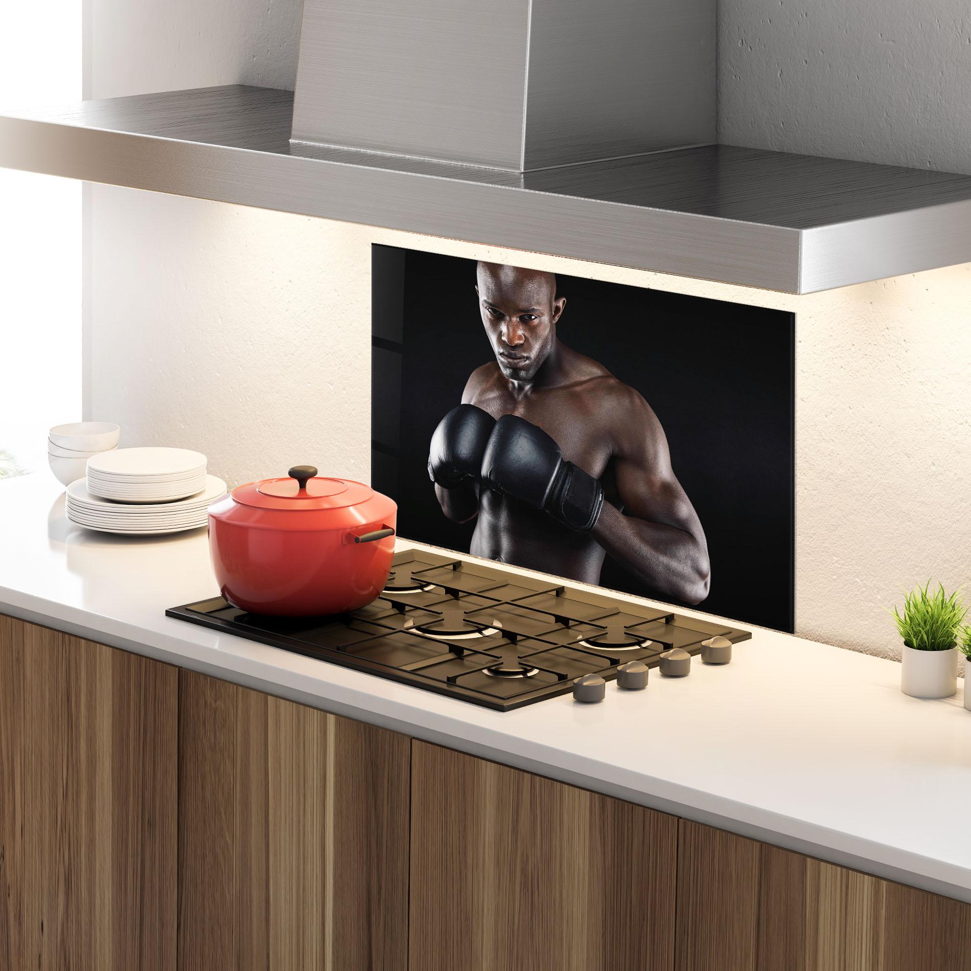 Küchenrückwand Glas Powerful Fighter mockup 4
