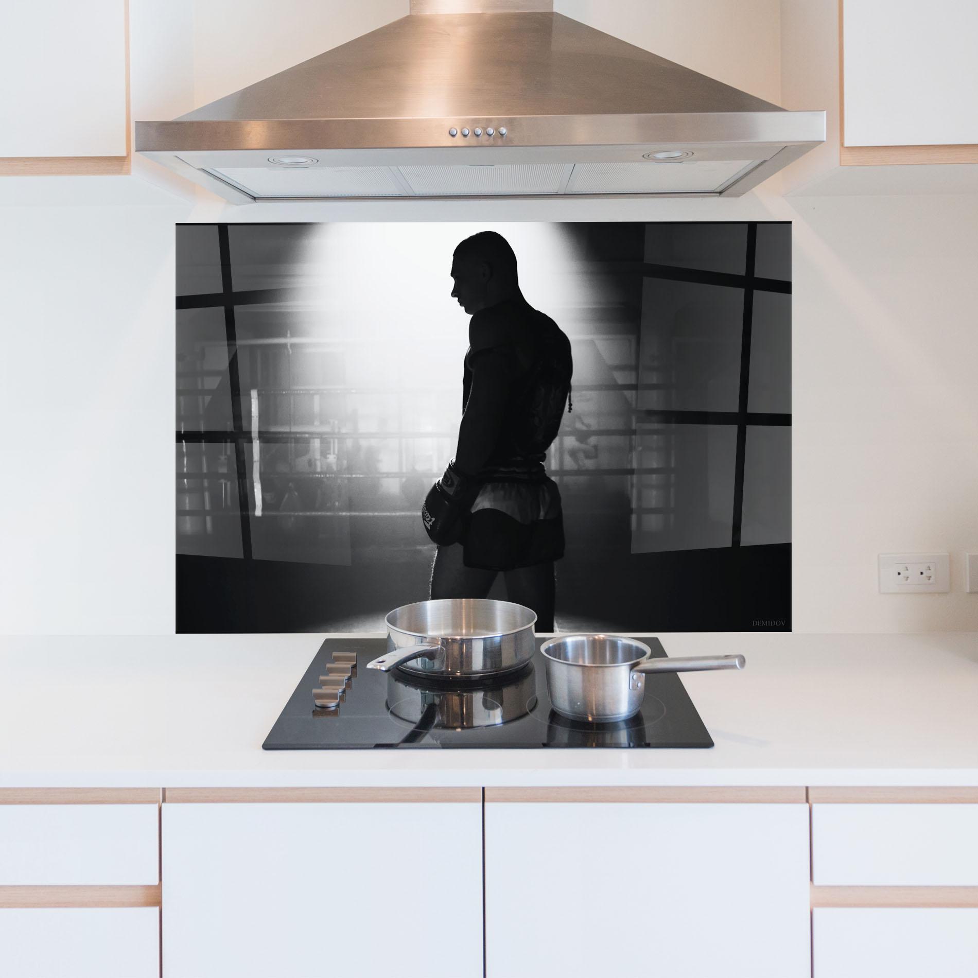 Küchenrückwand Glas Boxer Shilouette mockup 5