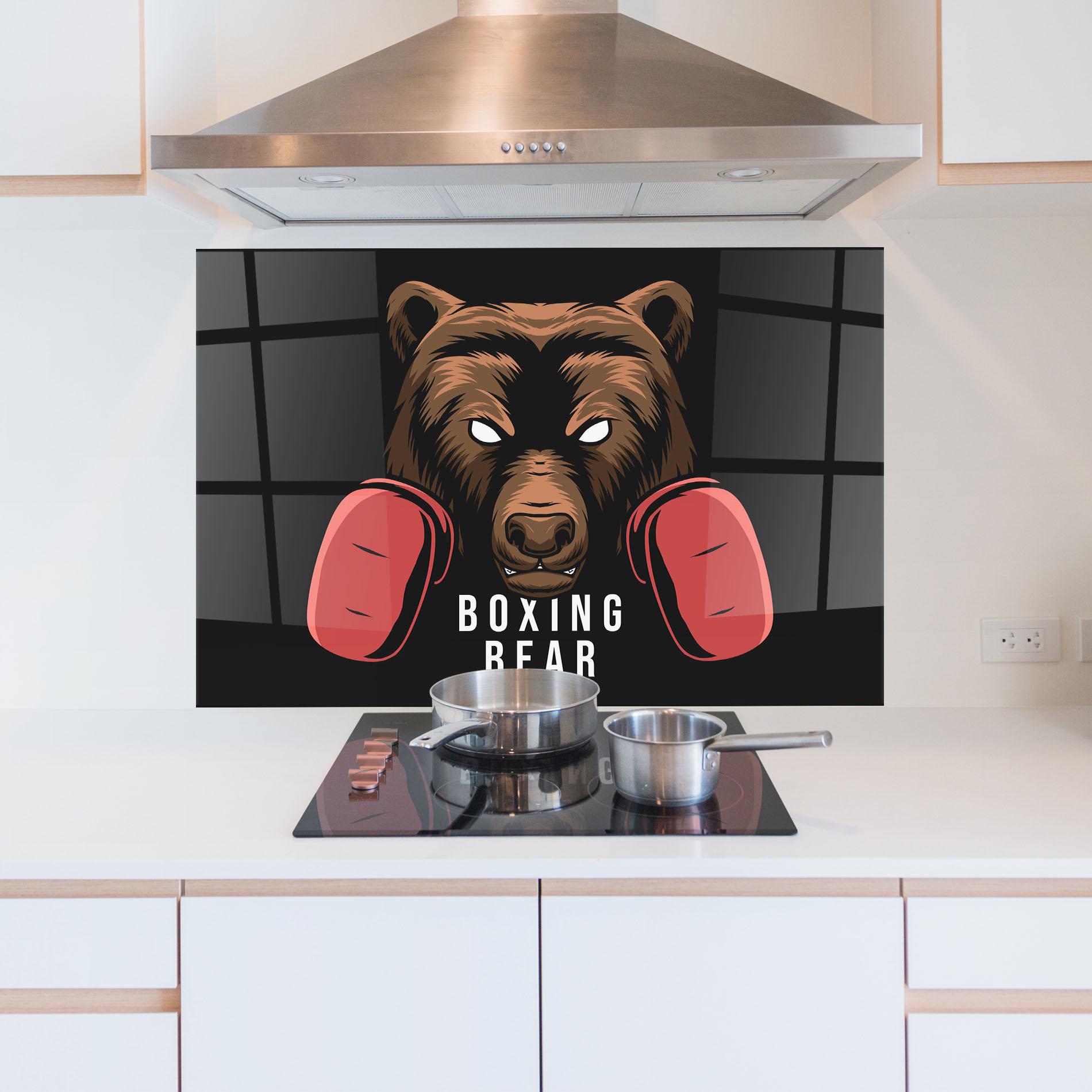 Küchenrückwand Glas Boxing Bear mockup 5