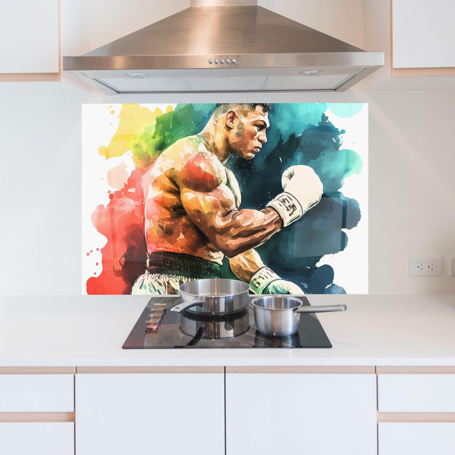 Küchenrückwand Glas Boxing Blue Red mockup 5