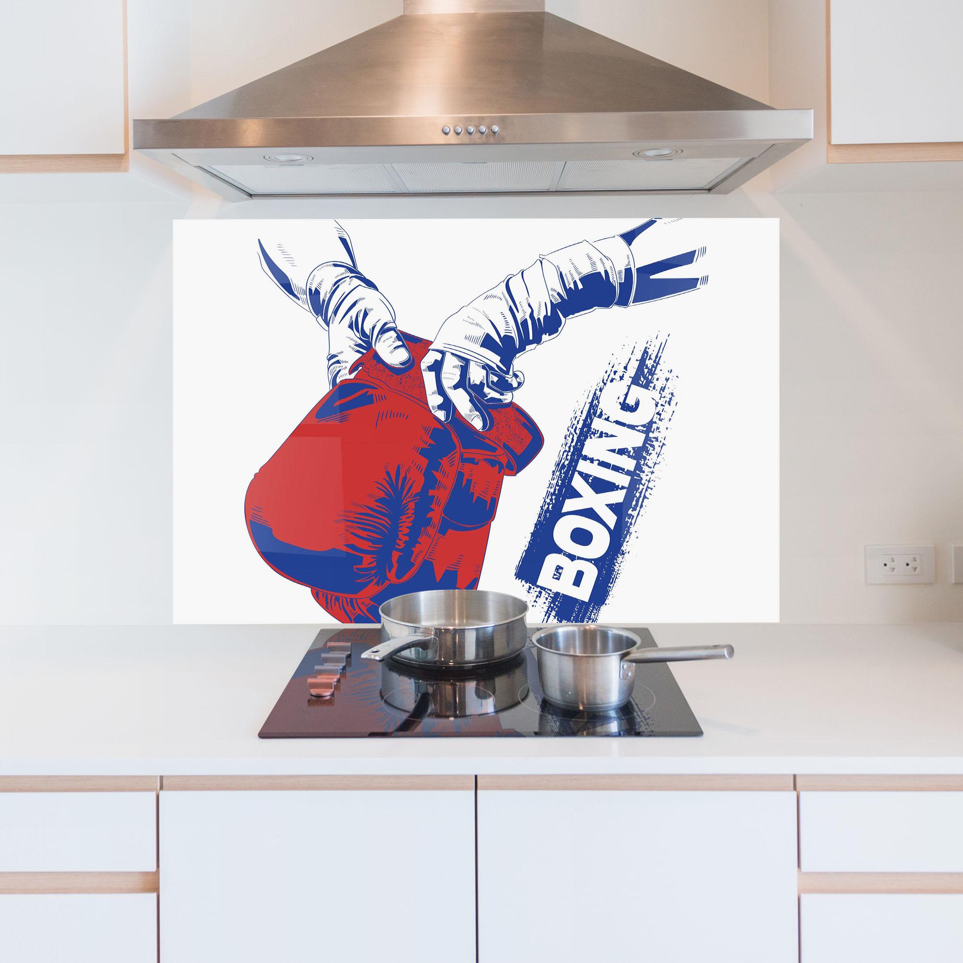Küchenrückwand Glas Boxing Blue mockup 5