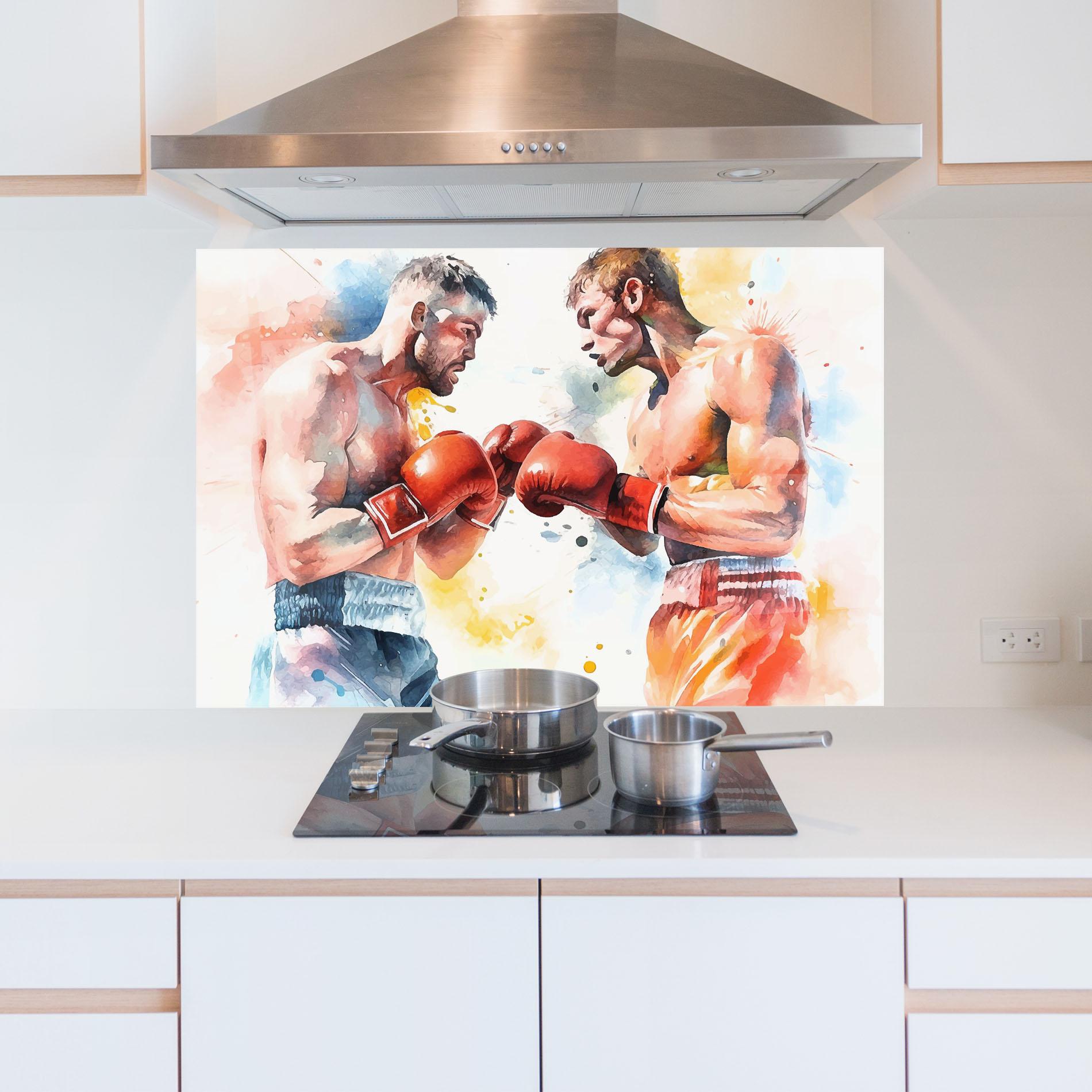 Küchenrückwand Glas Boxing Match Art mockup 5