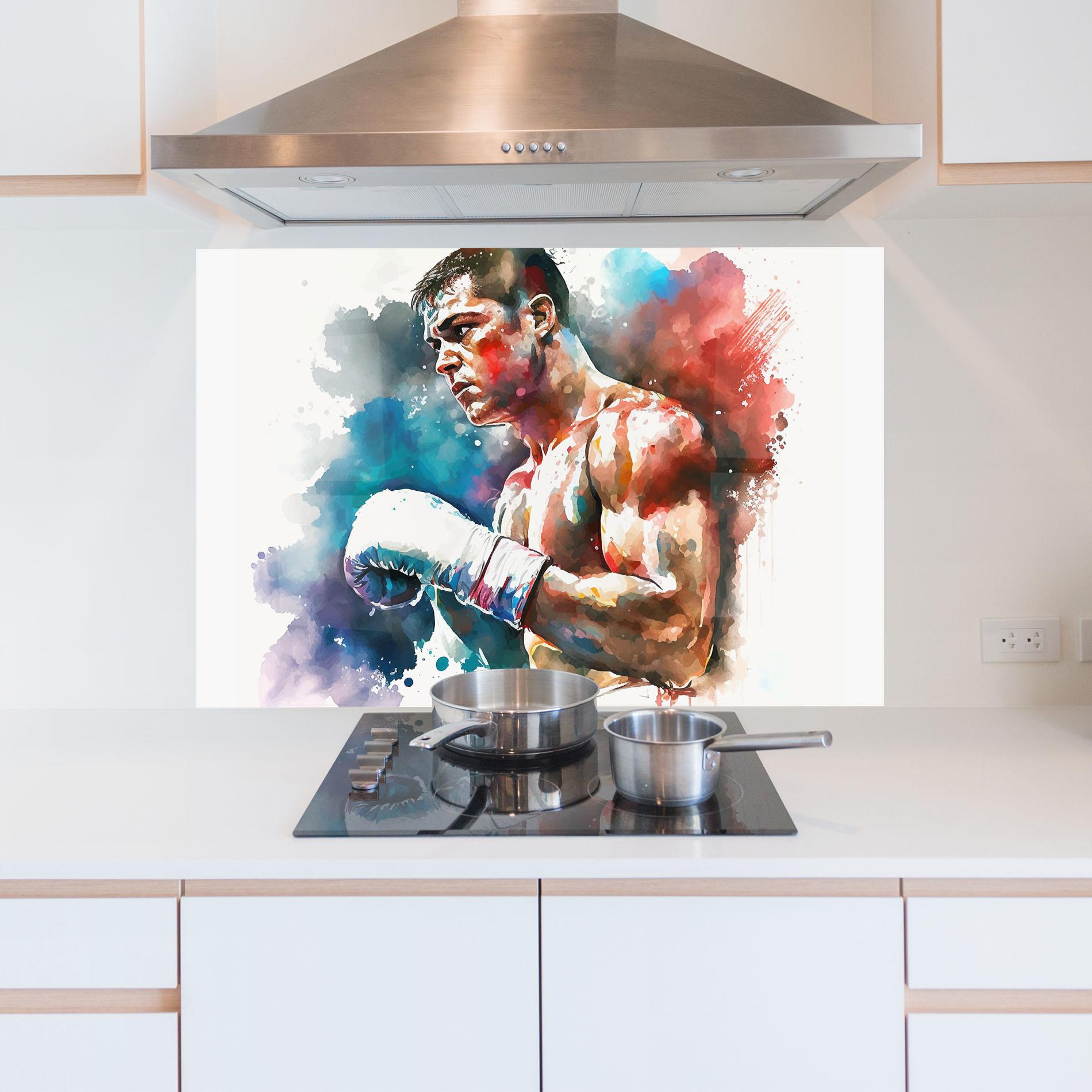 Küchenrückwand Glas Boxing Red Blue mockup 5