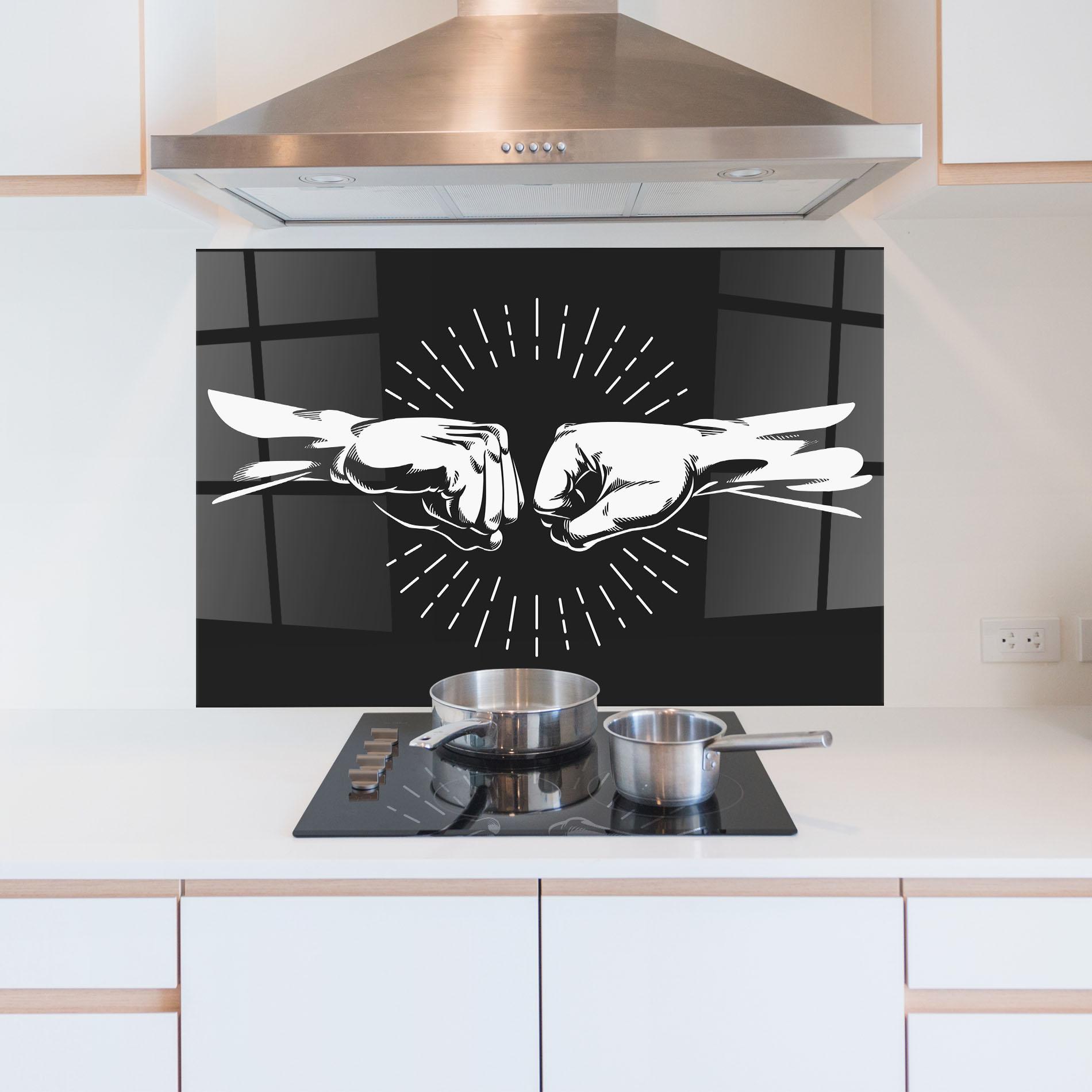 Küchenrückwand Glas Grey Handshake Box mockup 5