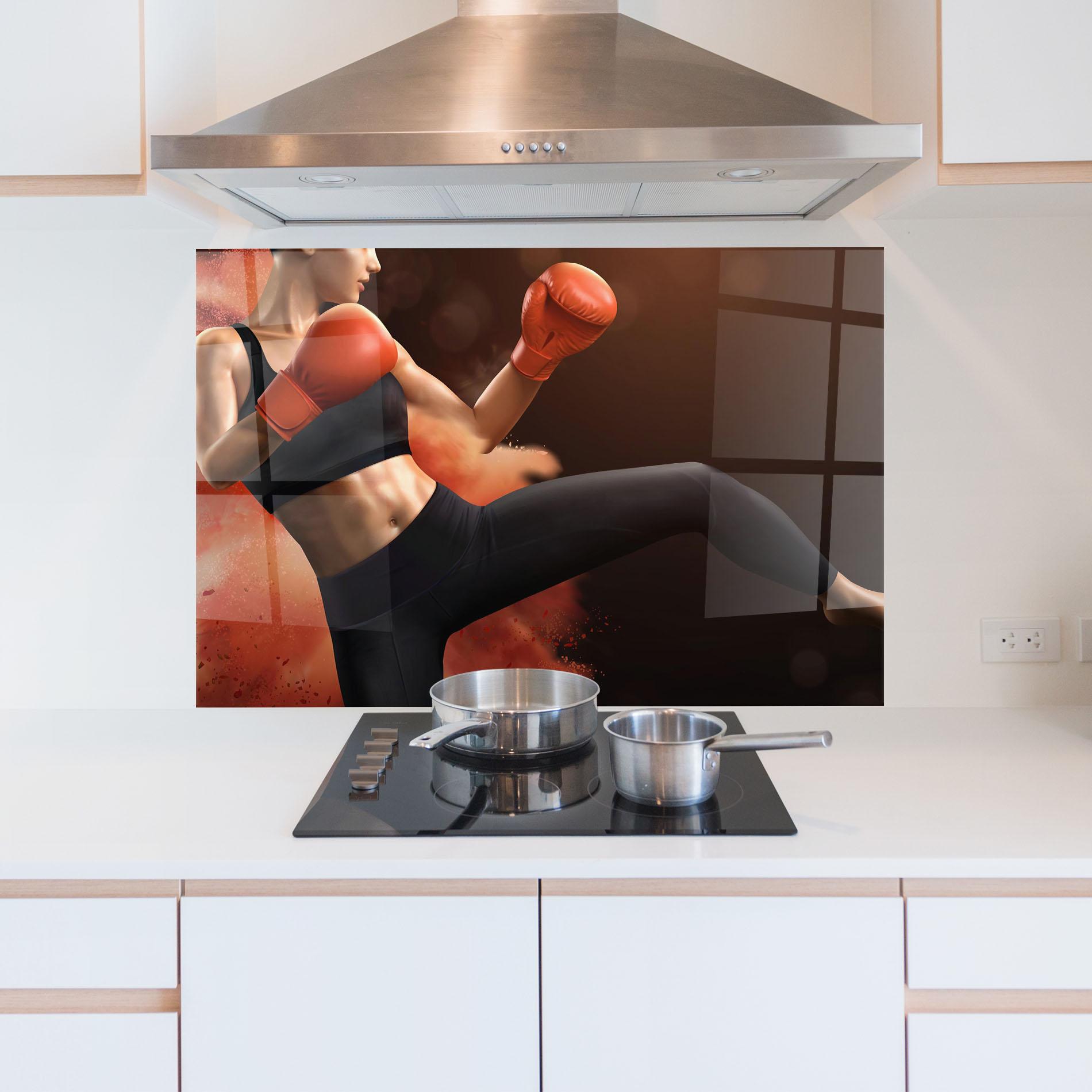 Küchenrückwand Glas Woman Box mockup 5