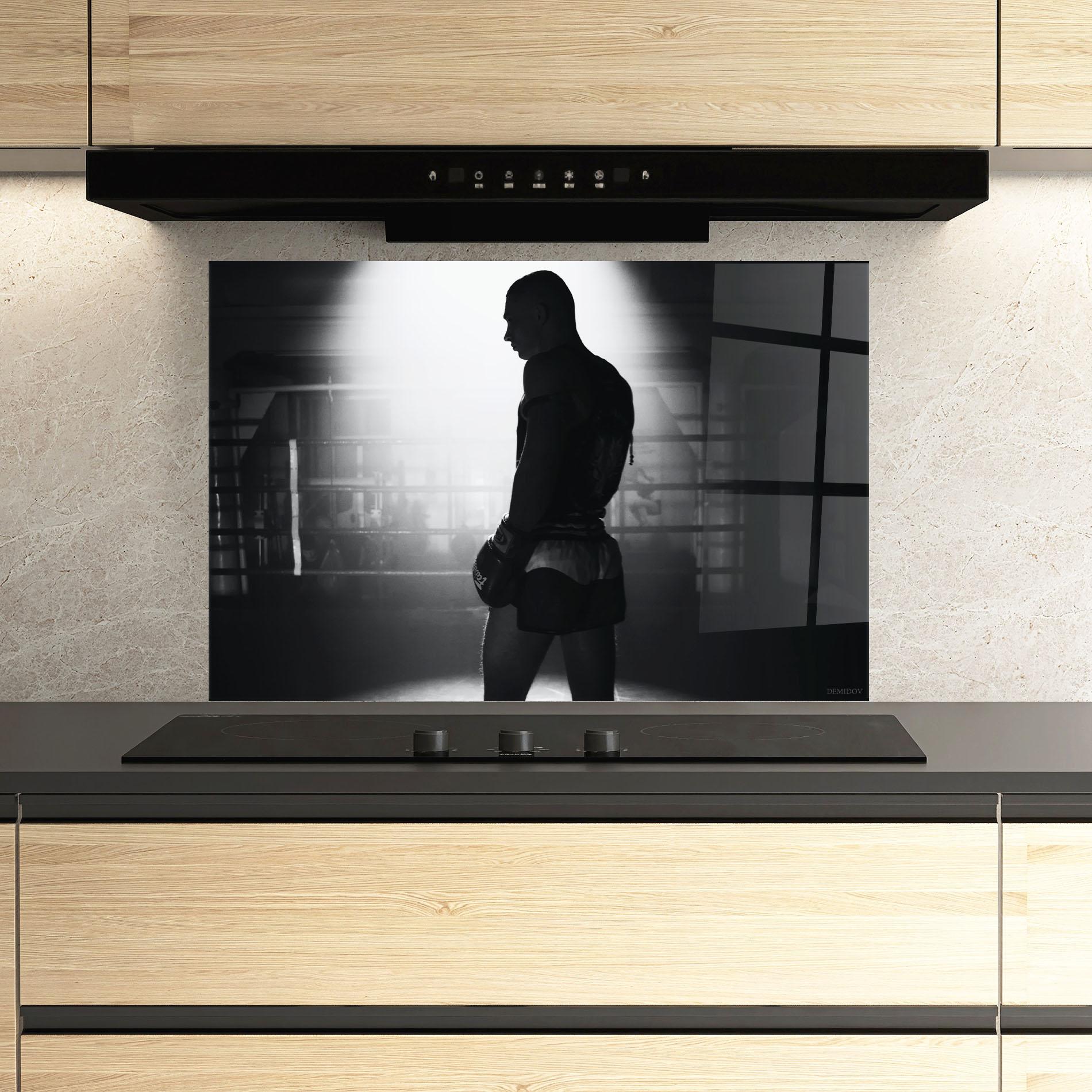 Küchenrückwand Glas Boxer Shilouette mockup 3