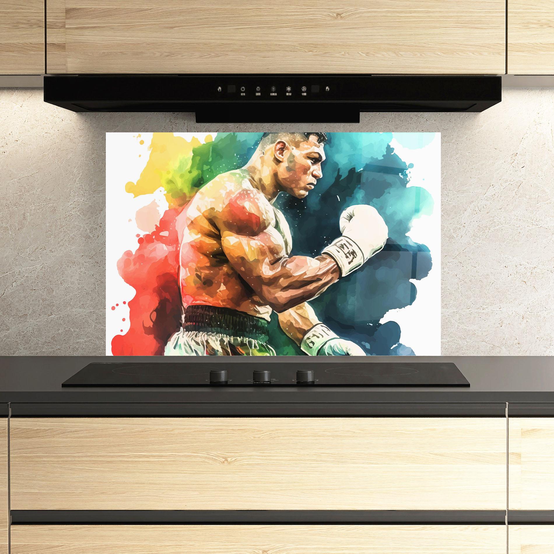 Küchenrückwand Glas Boxing Blue Red mockup 3