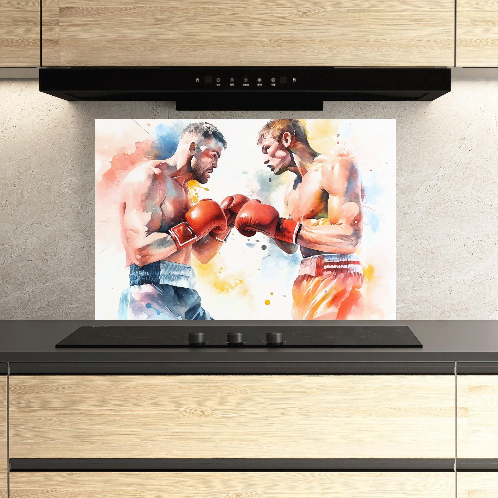 Küchenrückwand Glas Boxing Match Art mockup 3
