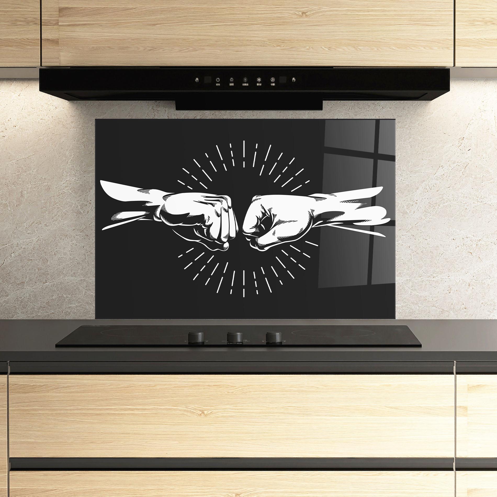 Küchenrückwand Glas Grey Handshake Box mockup 3