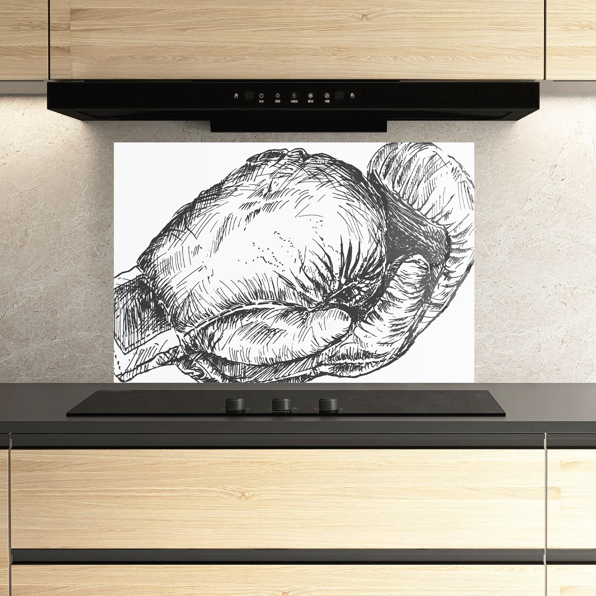 Küchenrückwand Glas Grey Line Glove mockup 3