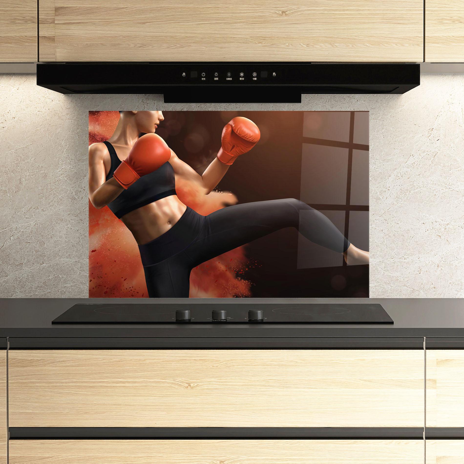 Küchenrückwand Glas Woman Box mockup 3