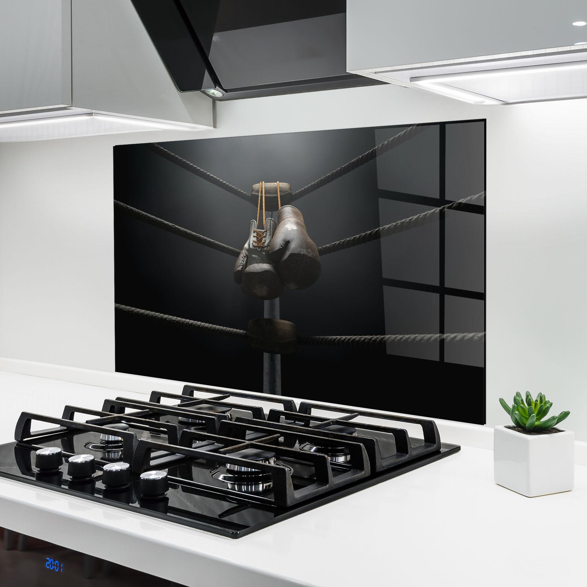 Küchenrückwand Glas Black Boxing Glove mockup 6
