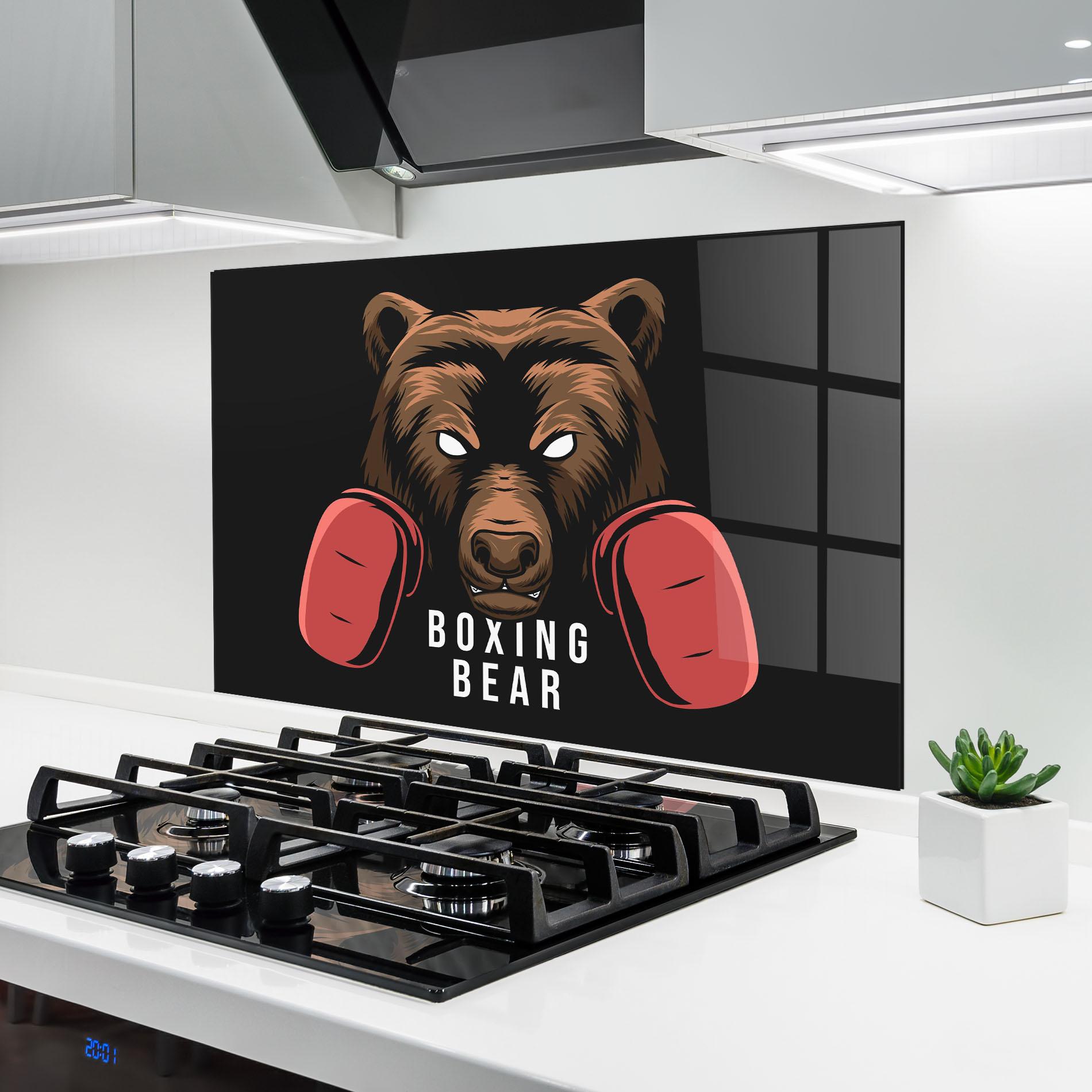 Küchenrückwand Glas Boxing Bear mockup 6