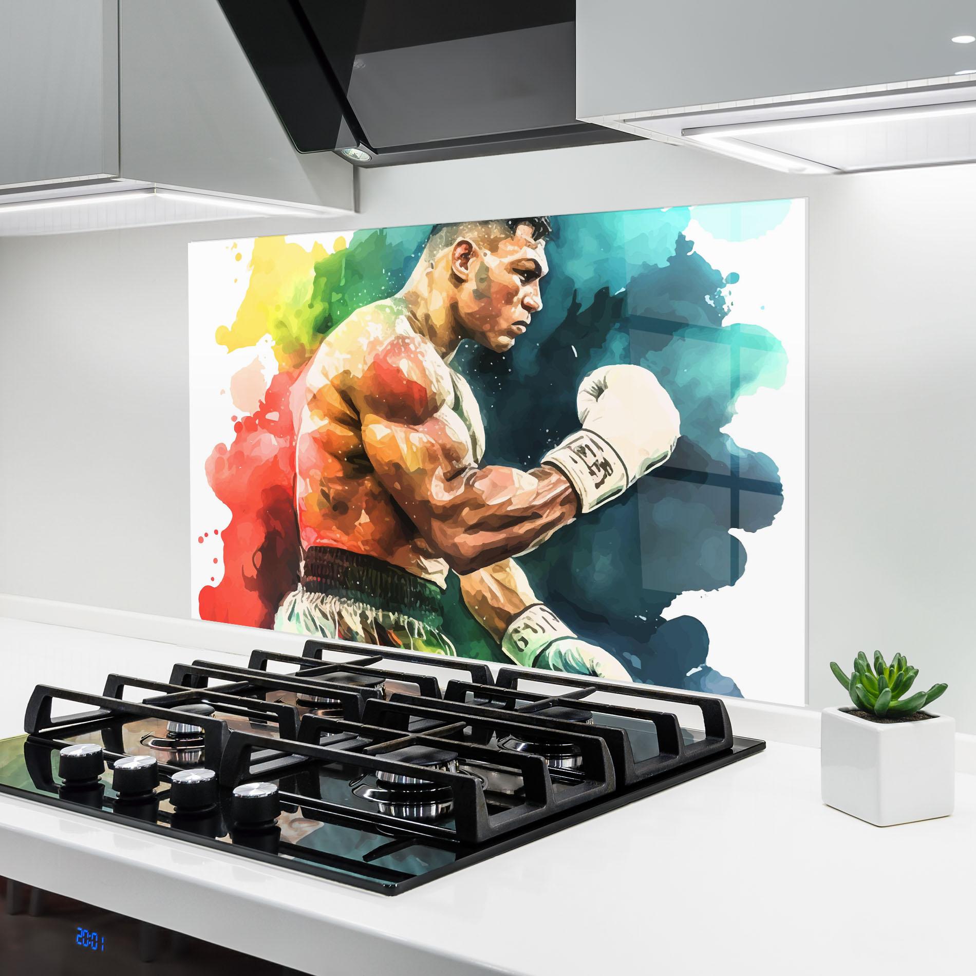 Küchenrückwand Glas Boxing Blue Red mockup 6