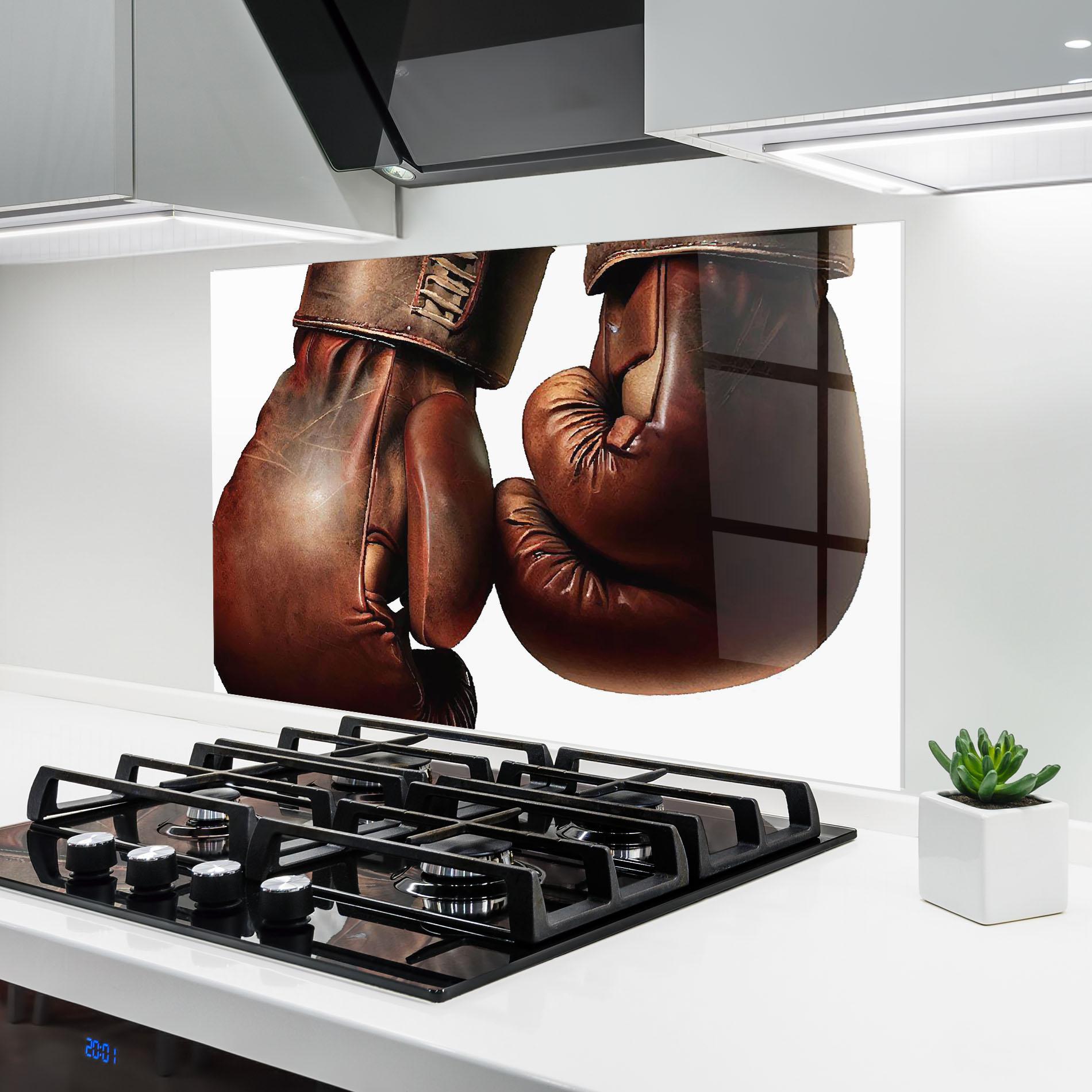 Küchenrückwand Glas Boxing Brown Gloves mockup 6