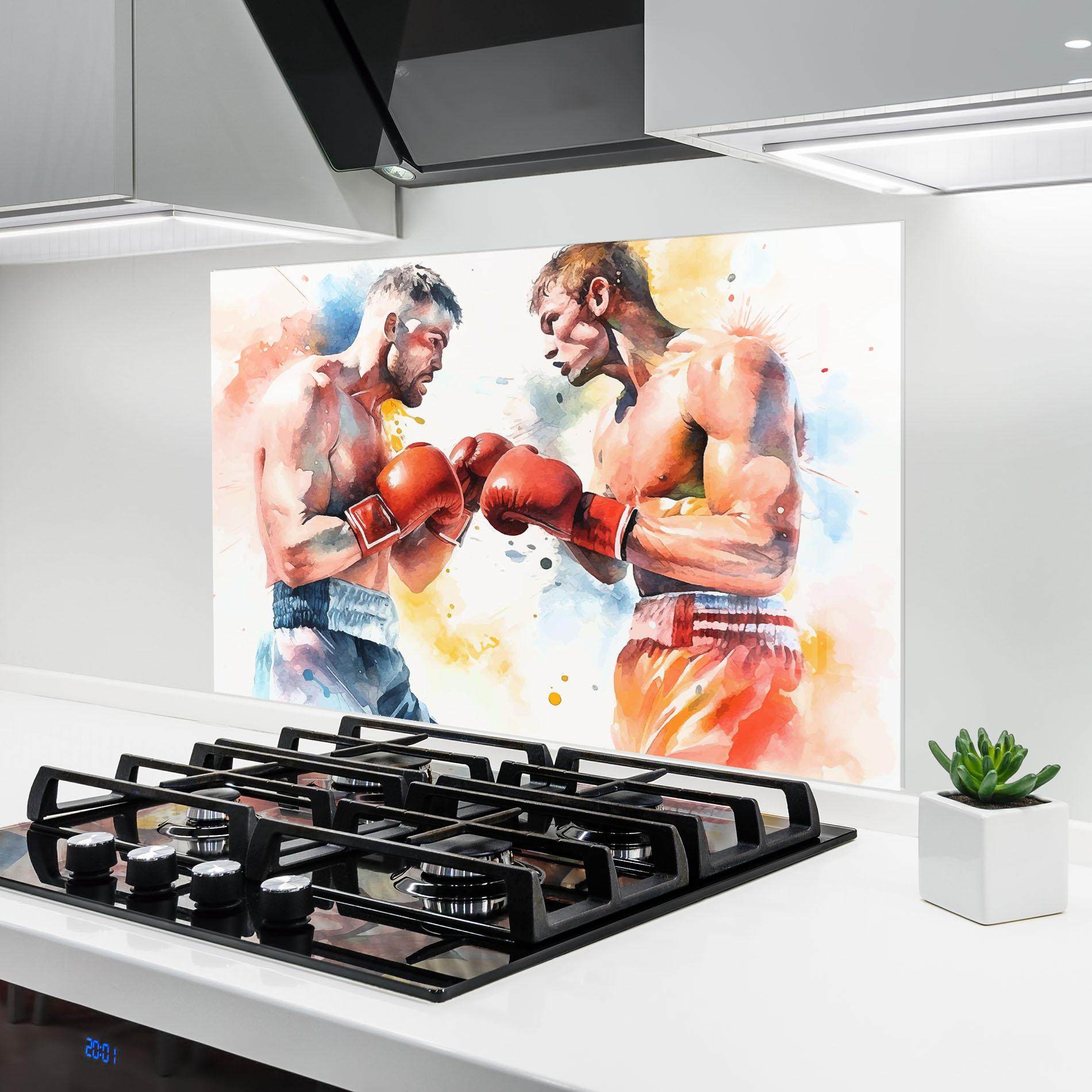 Küchenrückwand Glas Boxing Match Art mockup 6