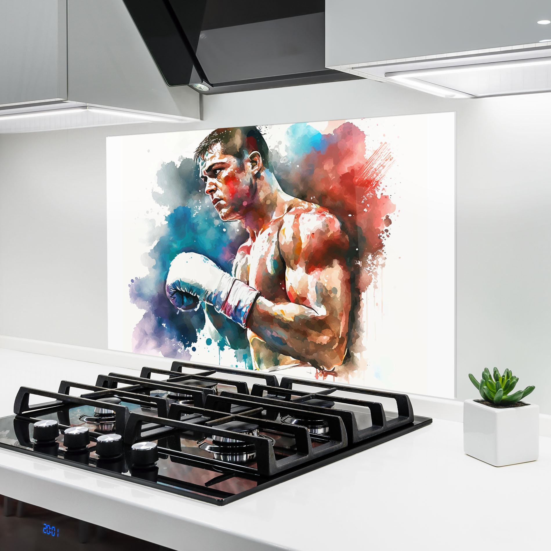 Küchenrückwand Glas Boxing Red Blue mockup 6
